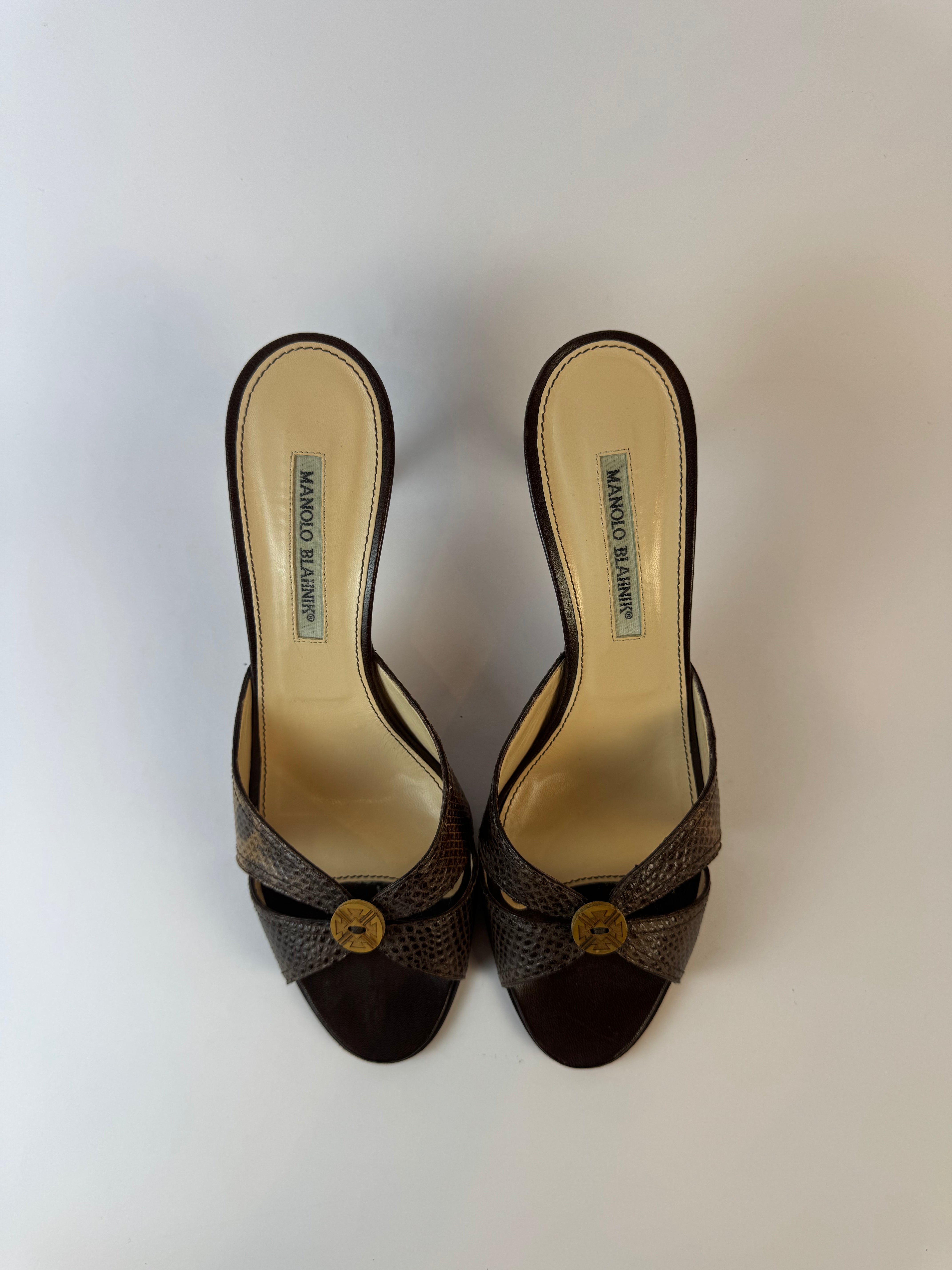 Manolo Blahnik Snakeskin Slides 40.5