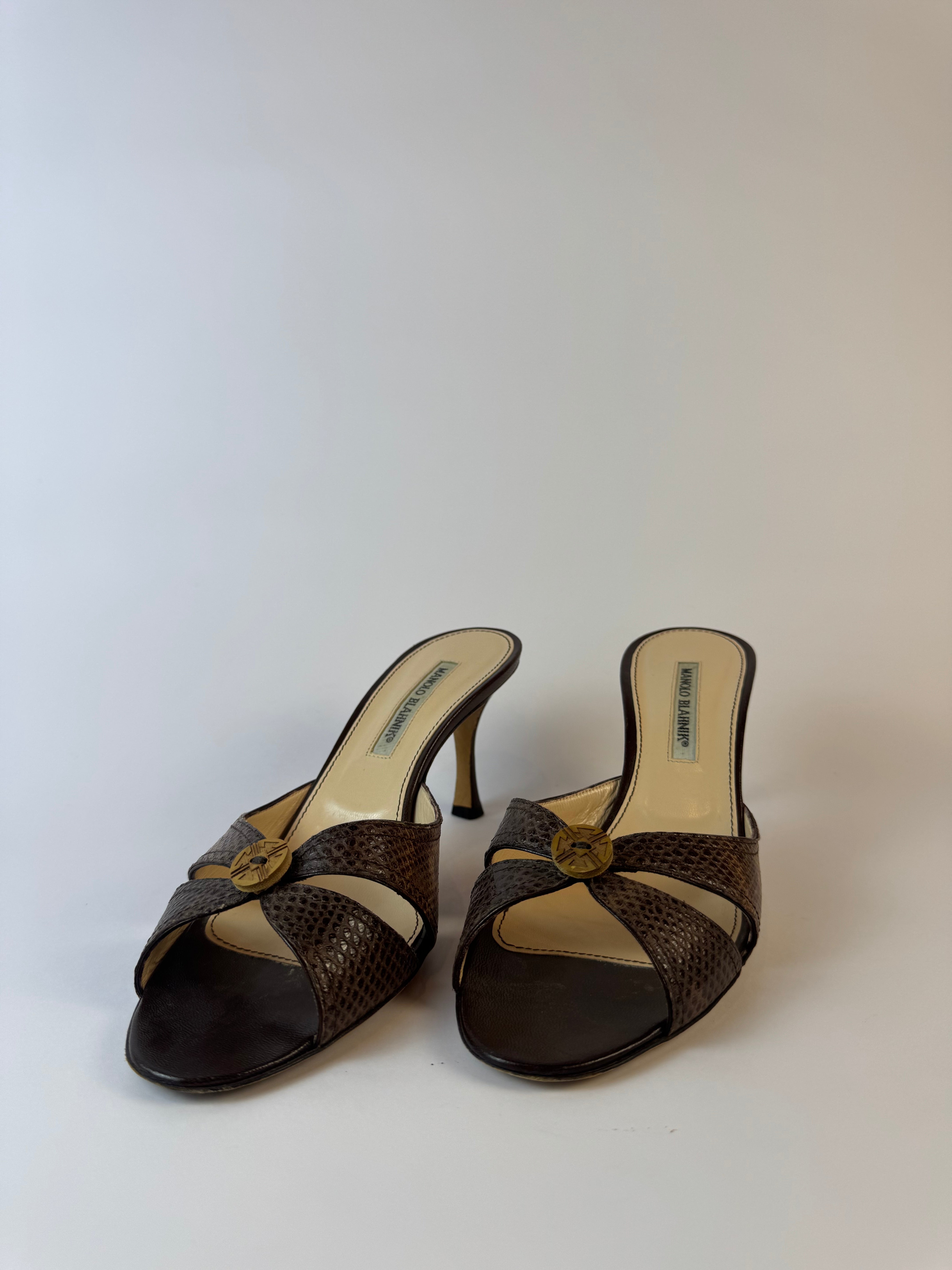Manolo Blahnik Snakeskin Slides 40.5