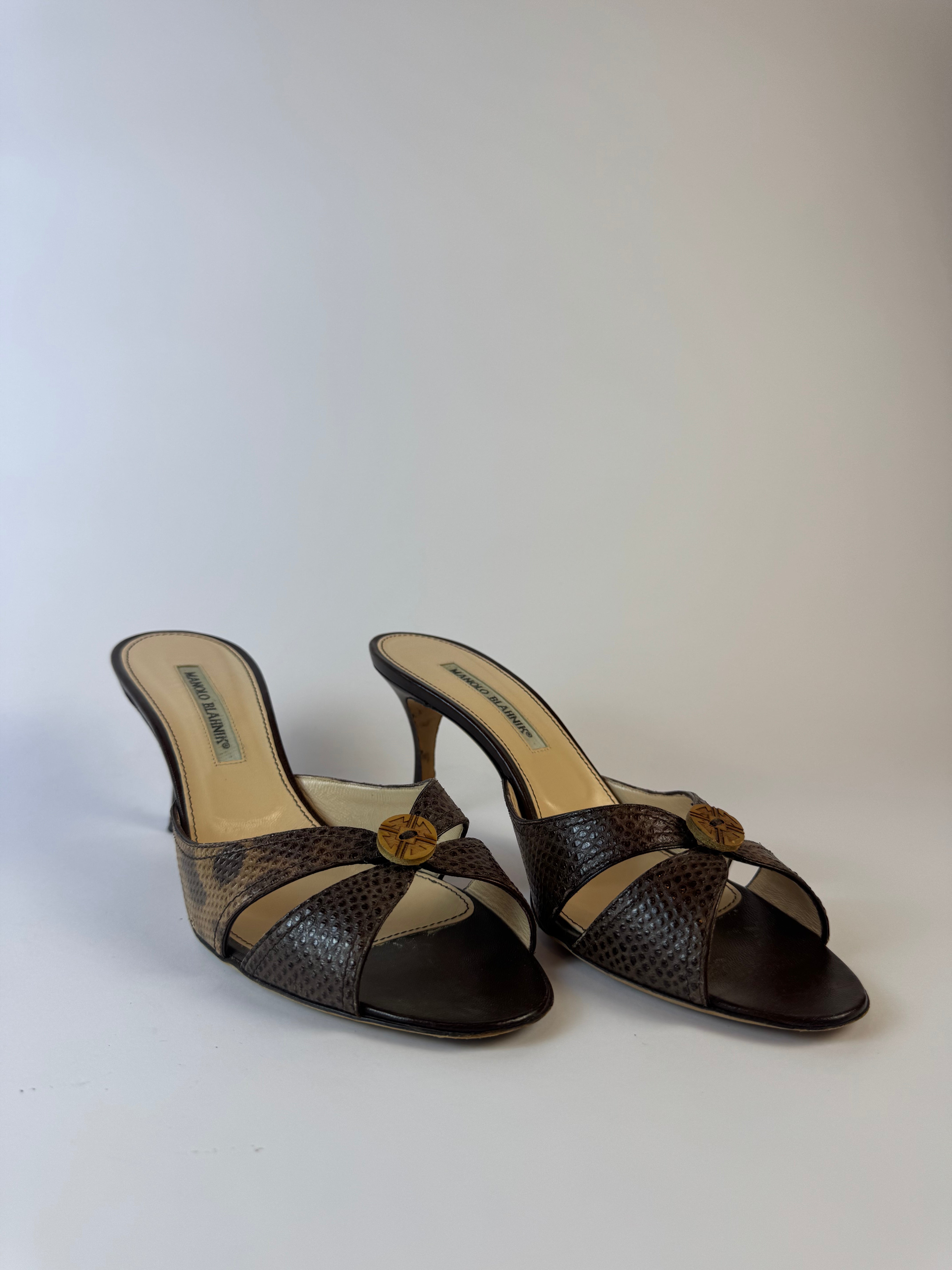 Manolo Blahnik Snakeskin Slides 40.5