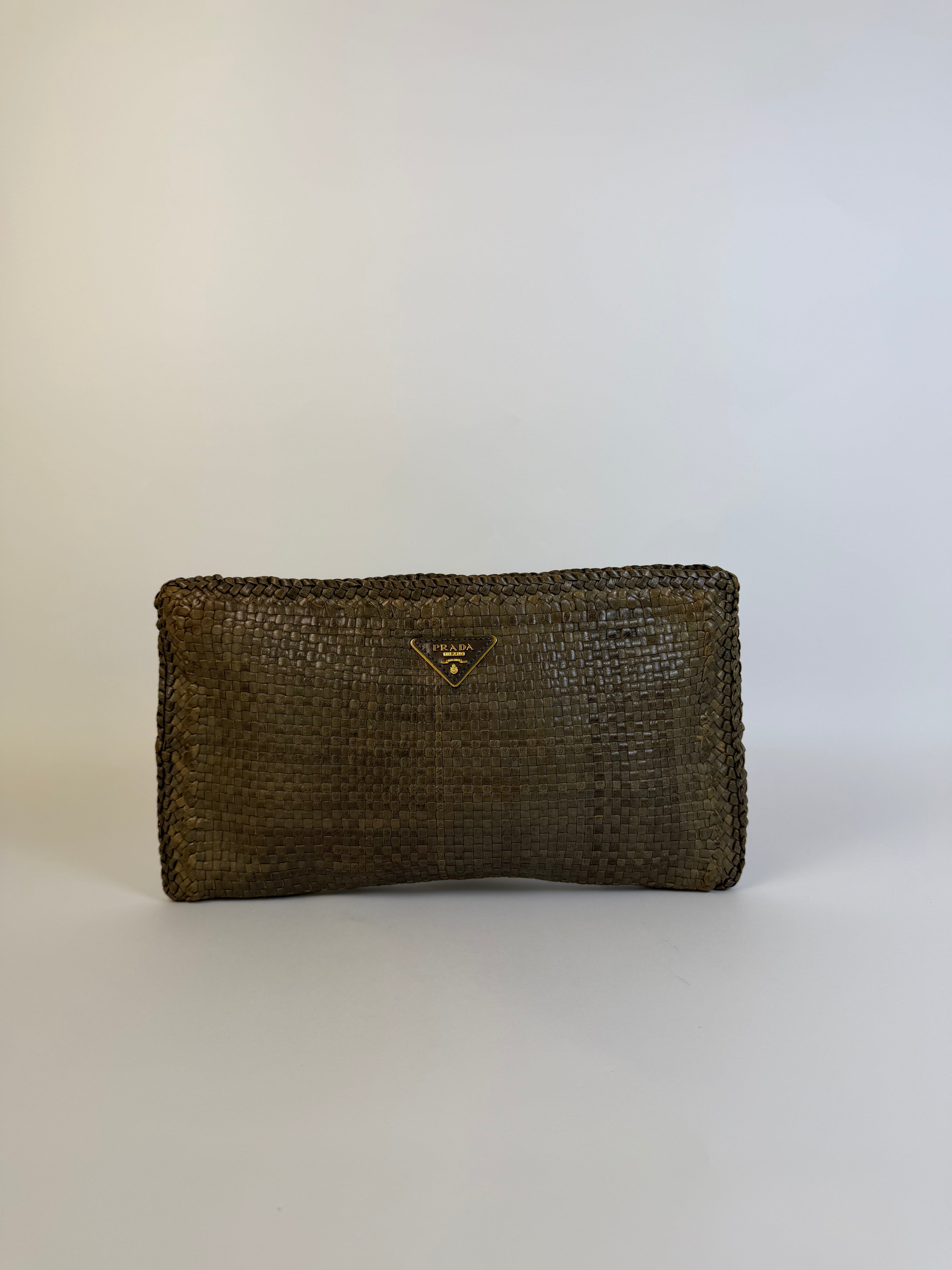 Prada Vintage Woven Clutch Green