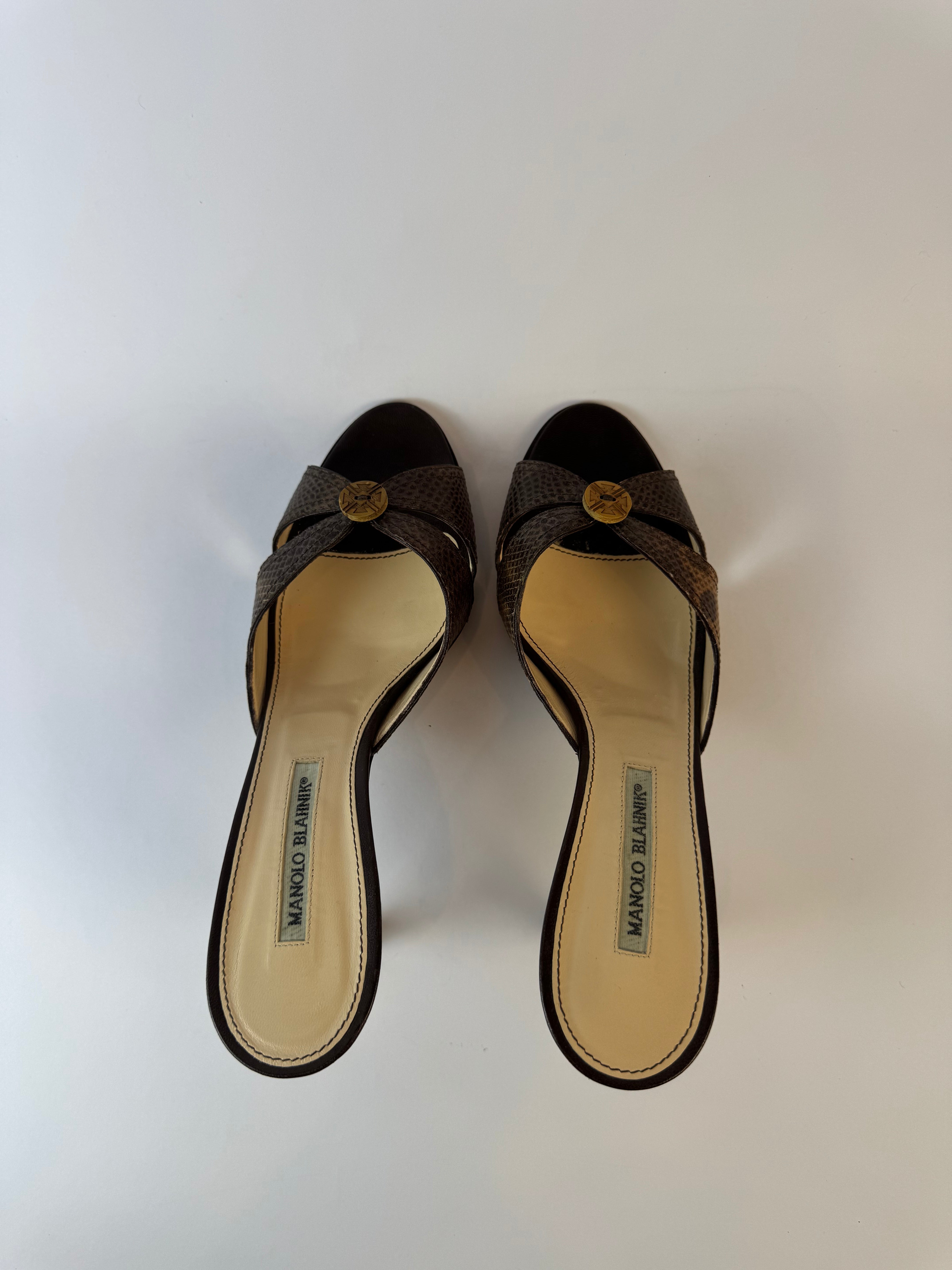 Manolo Blahnik Snakeskin Slides 40.5