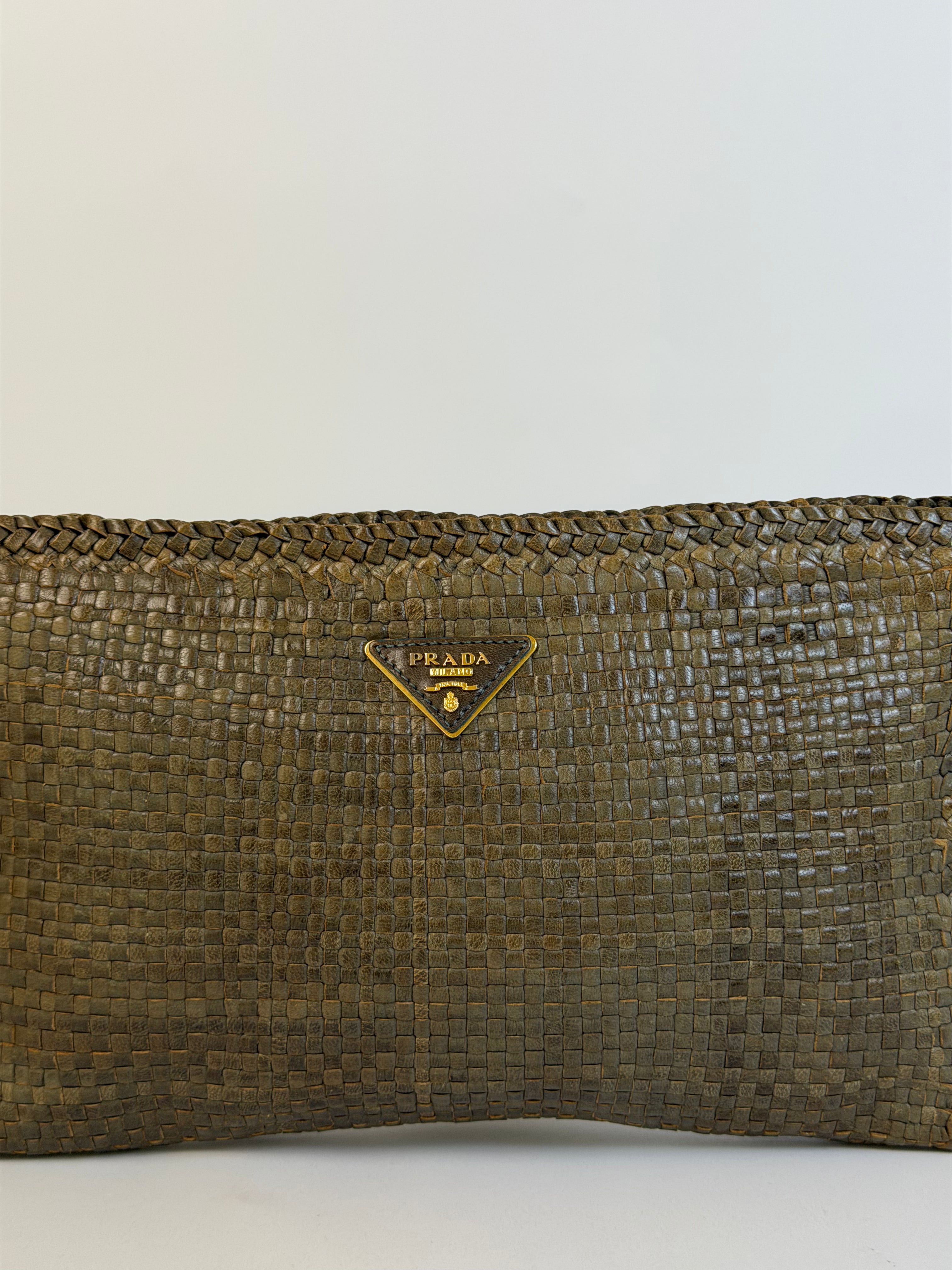 Prada Vintage Woven Clutch Green