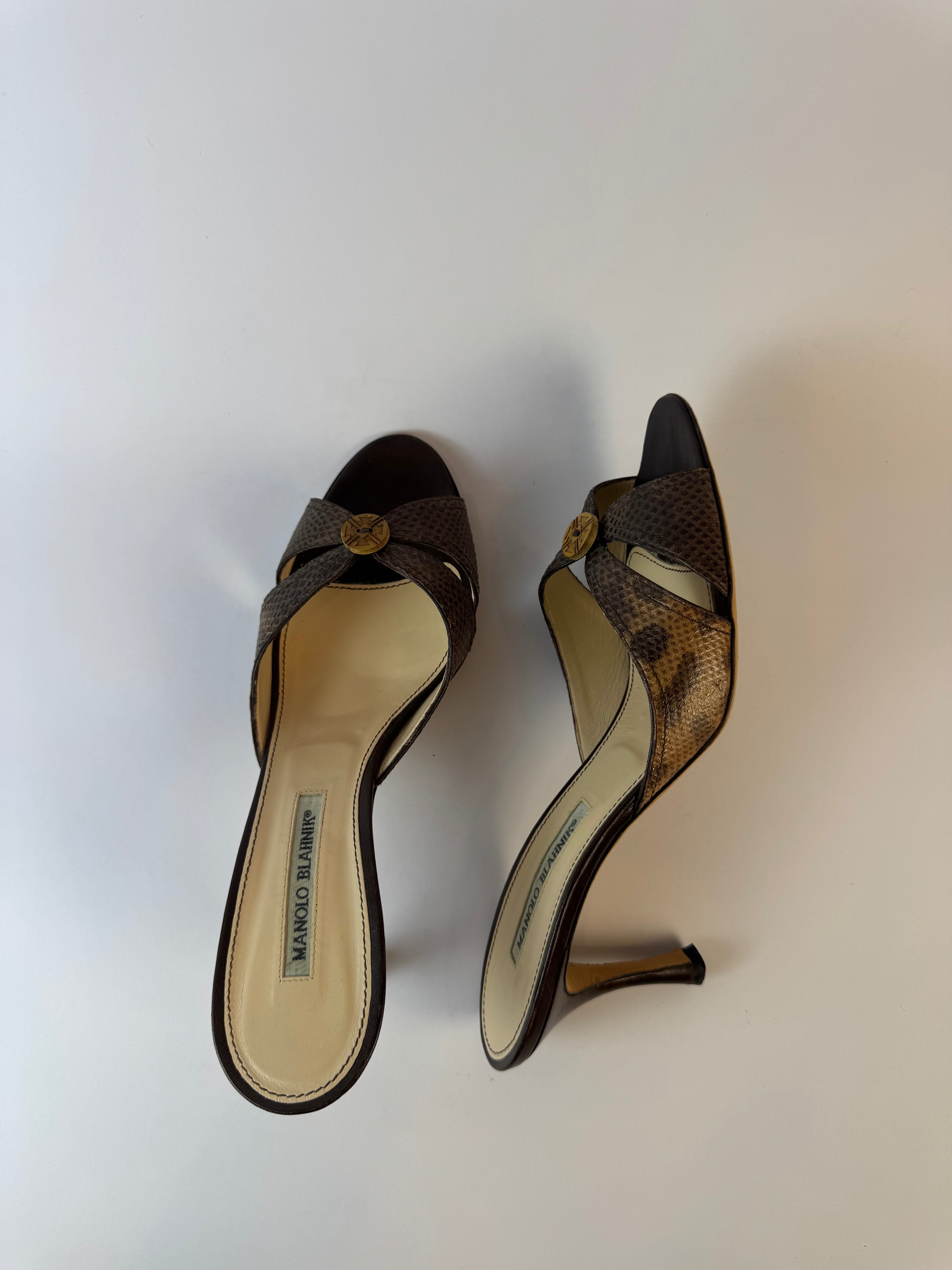 Manolo Blahnik Snakeskin Slides 40.5