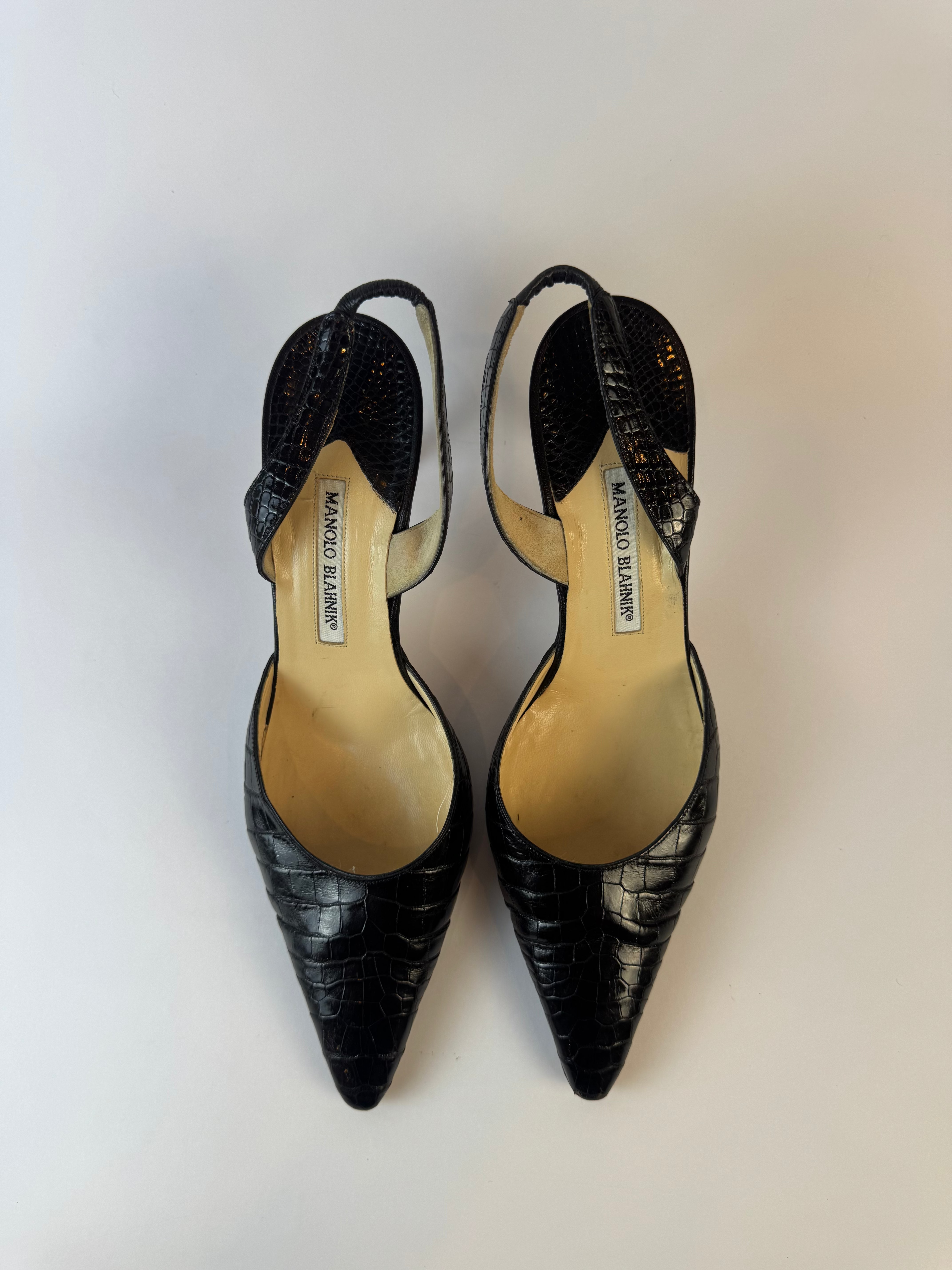 Manolo Blahnik Crocodile Slingback Pumps 40
