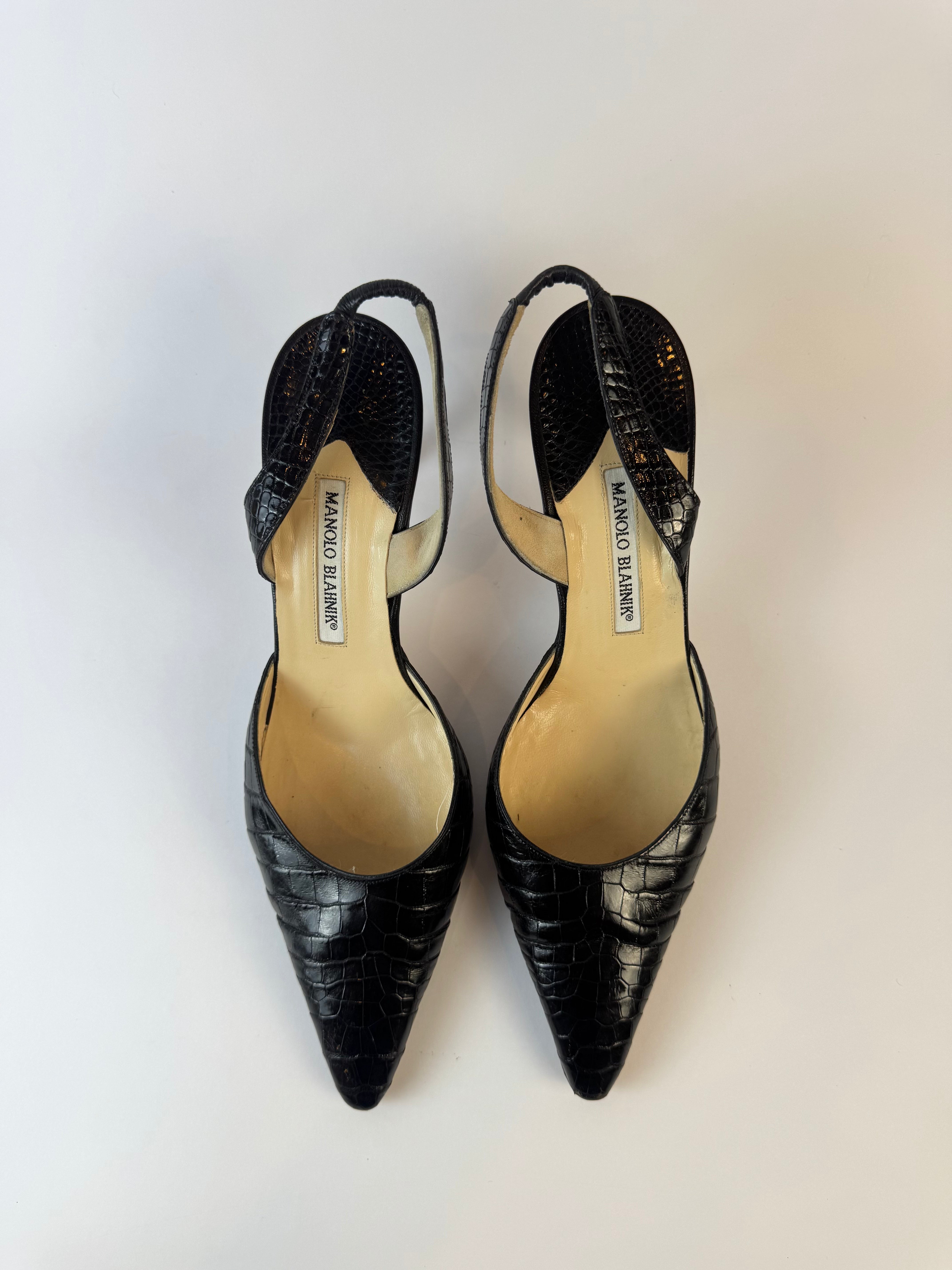 Manolo Blahnik Crocodile Slingback Pumps 40