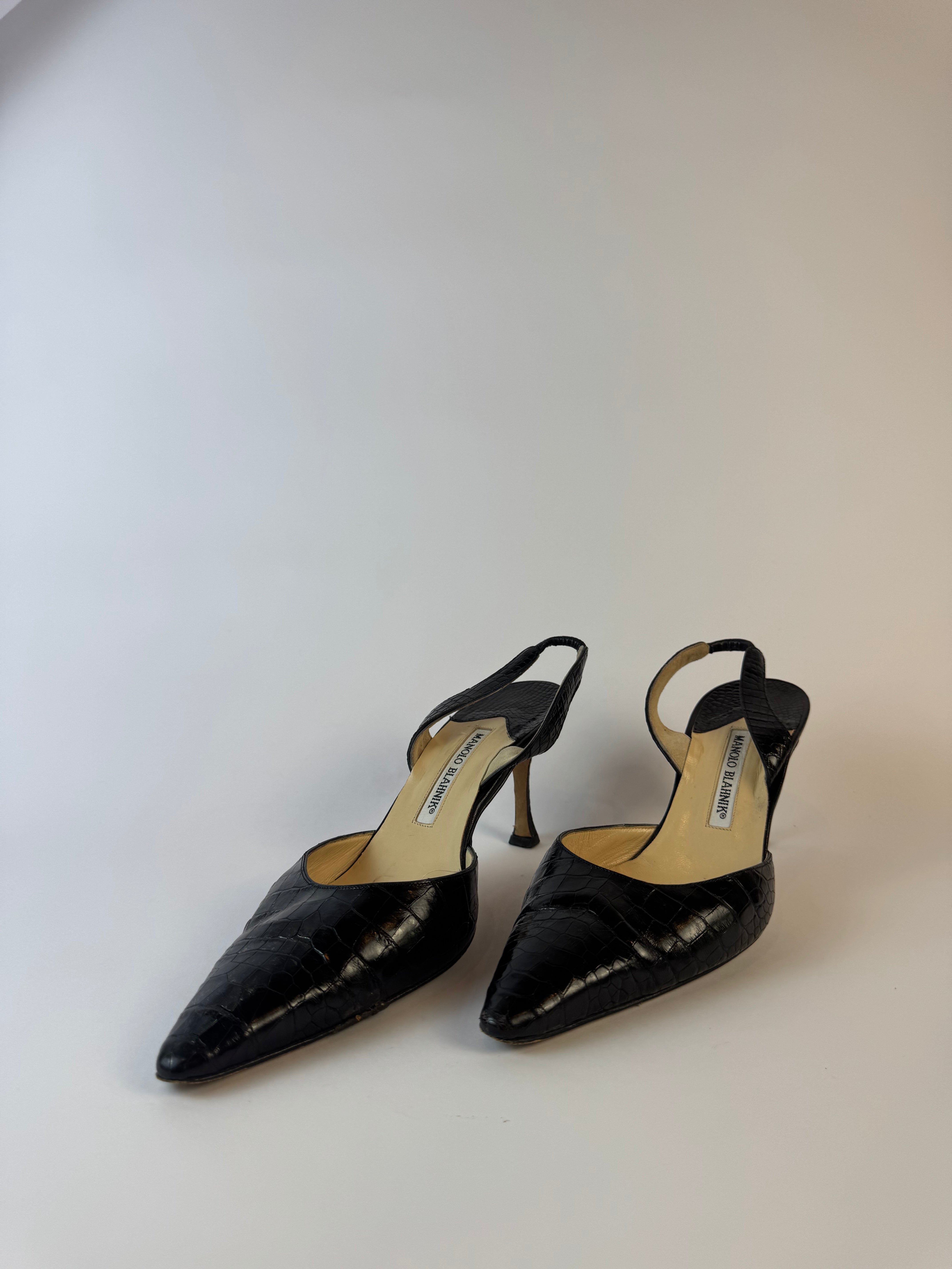 Manolo Blahnik Crocodile Slingback Pumps 40