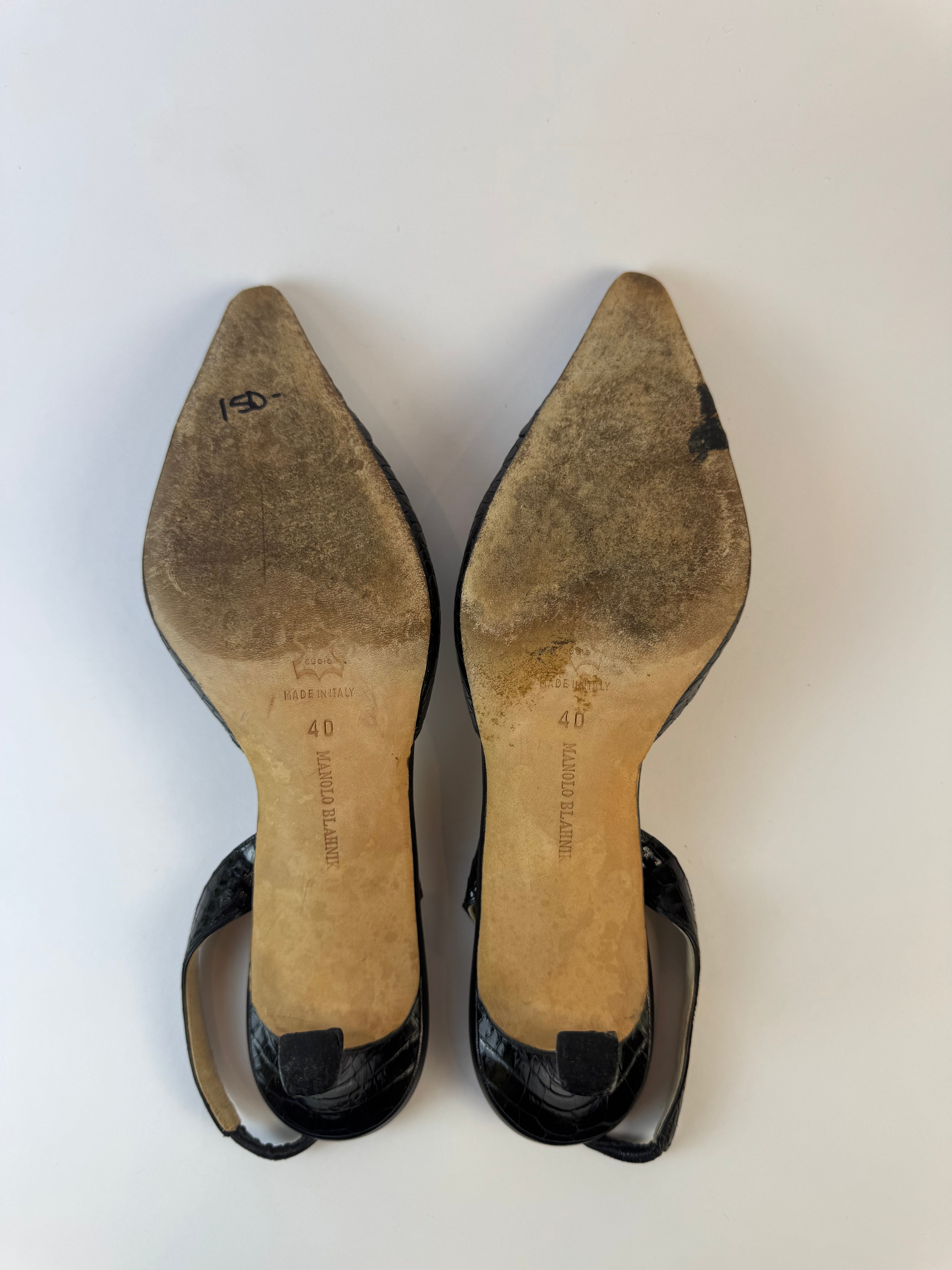 Manolo Blahnik Crocodile Slingback Pumps 40