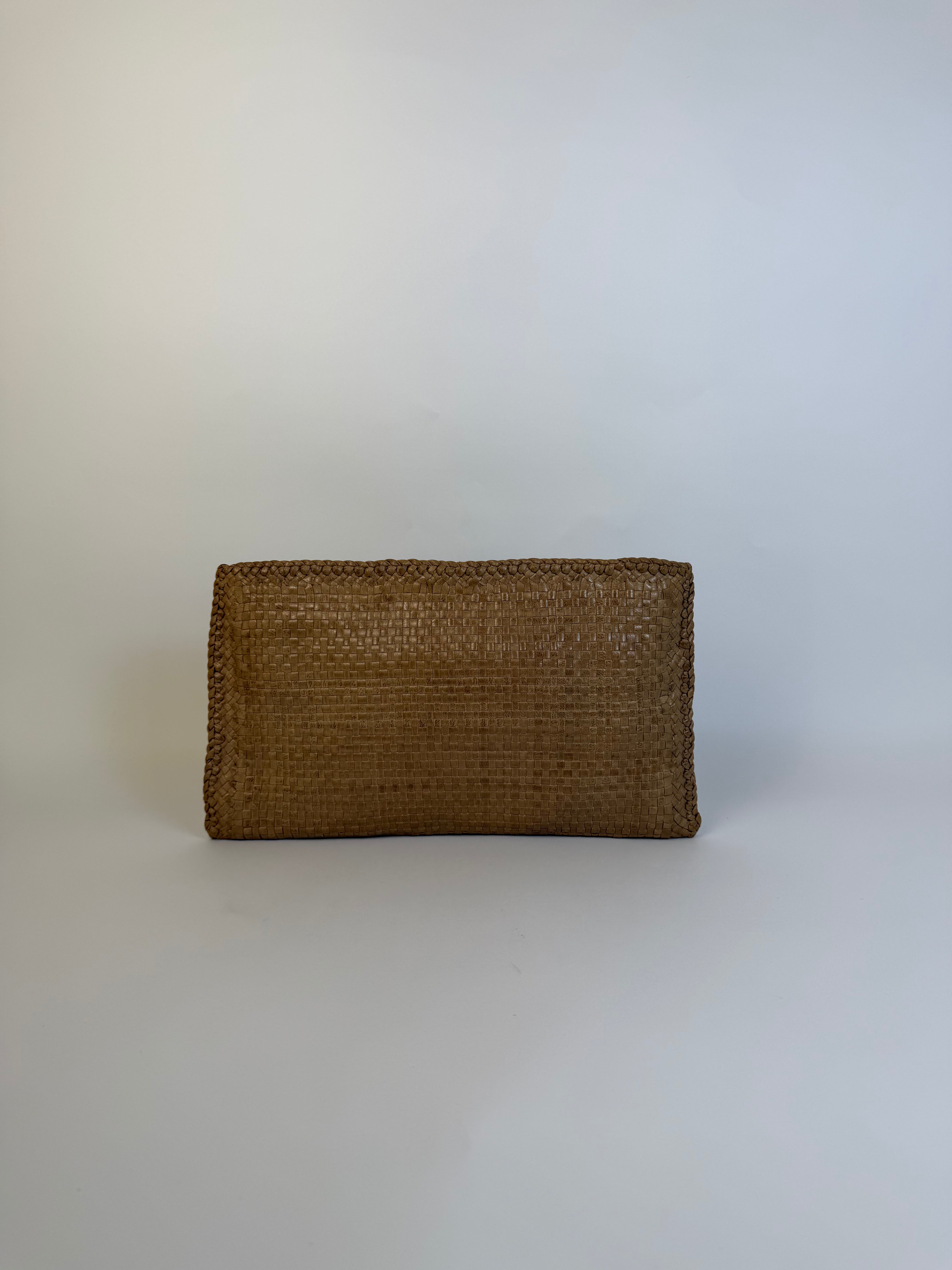 Prada Vintage Woven Clutch Tan