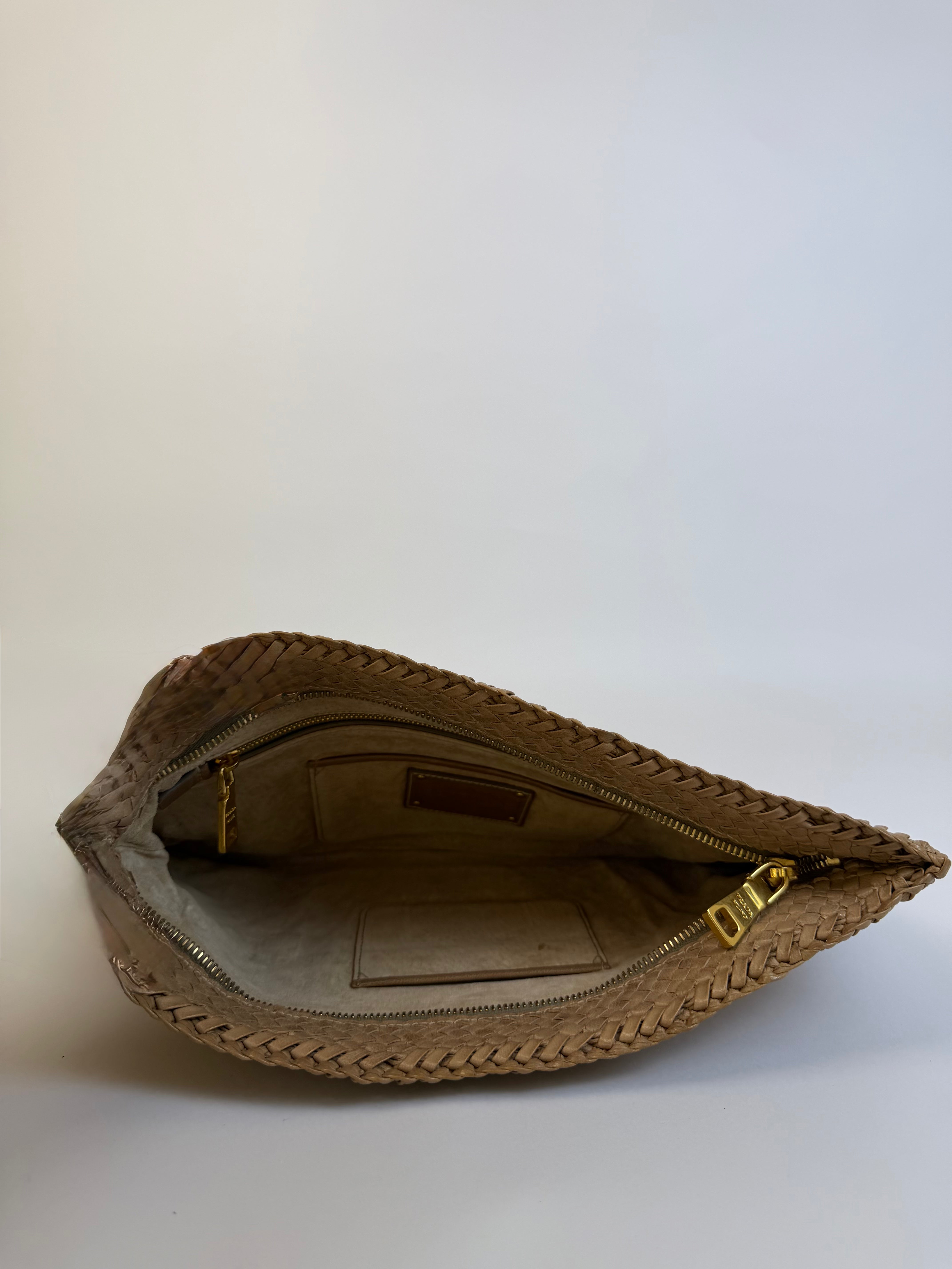 Prada Vintage Woven Clutch Tan