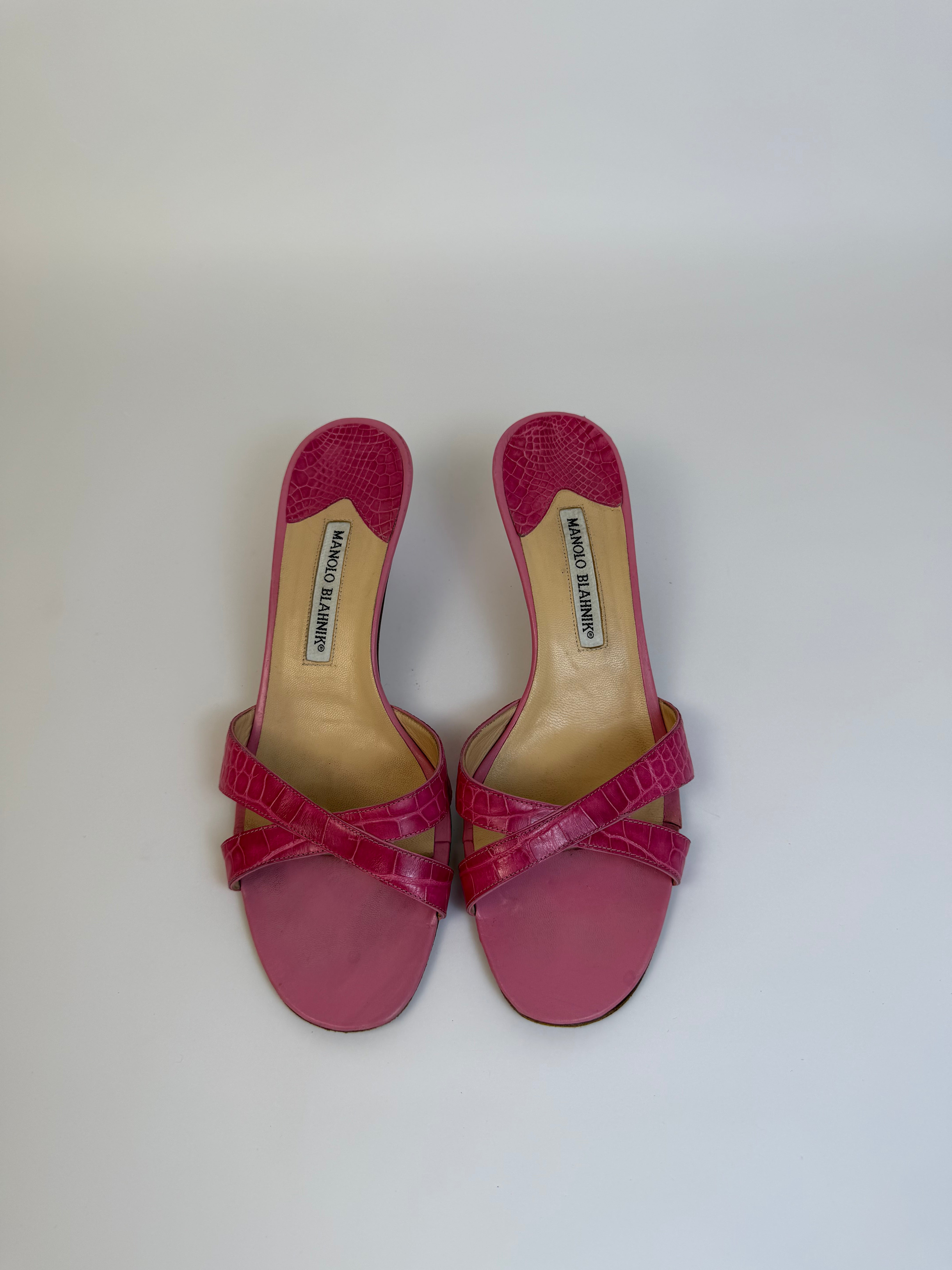 Manolo Blahnik Pink Croc Heels 39.5