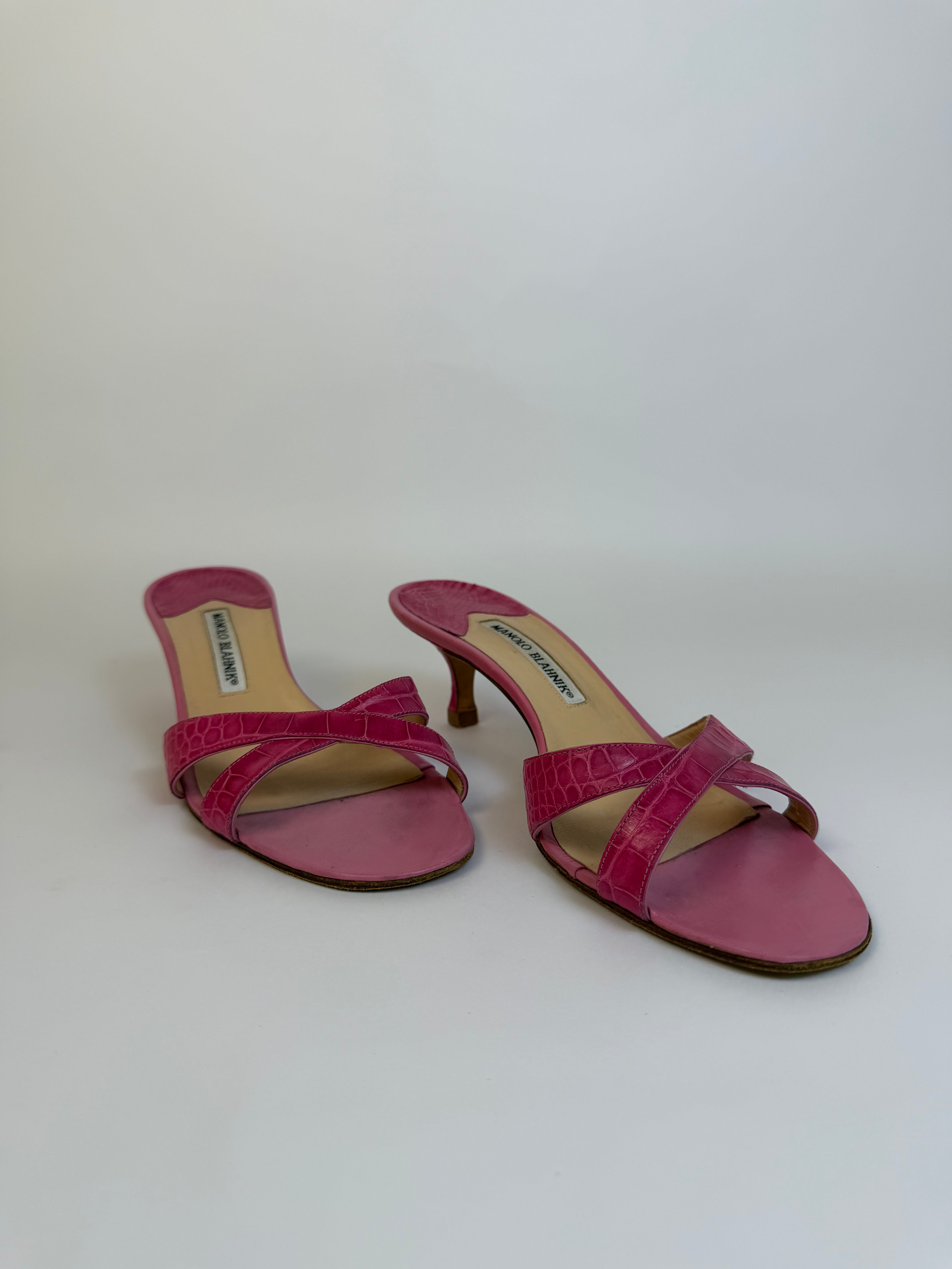 Manolo Blahnik Pink Croc Heels 39.5