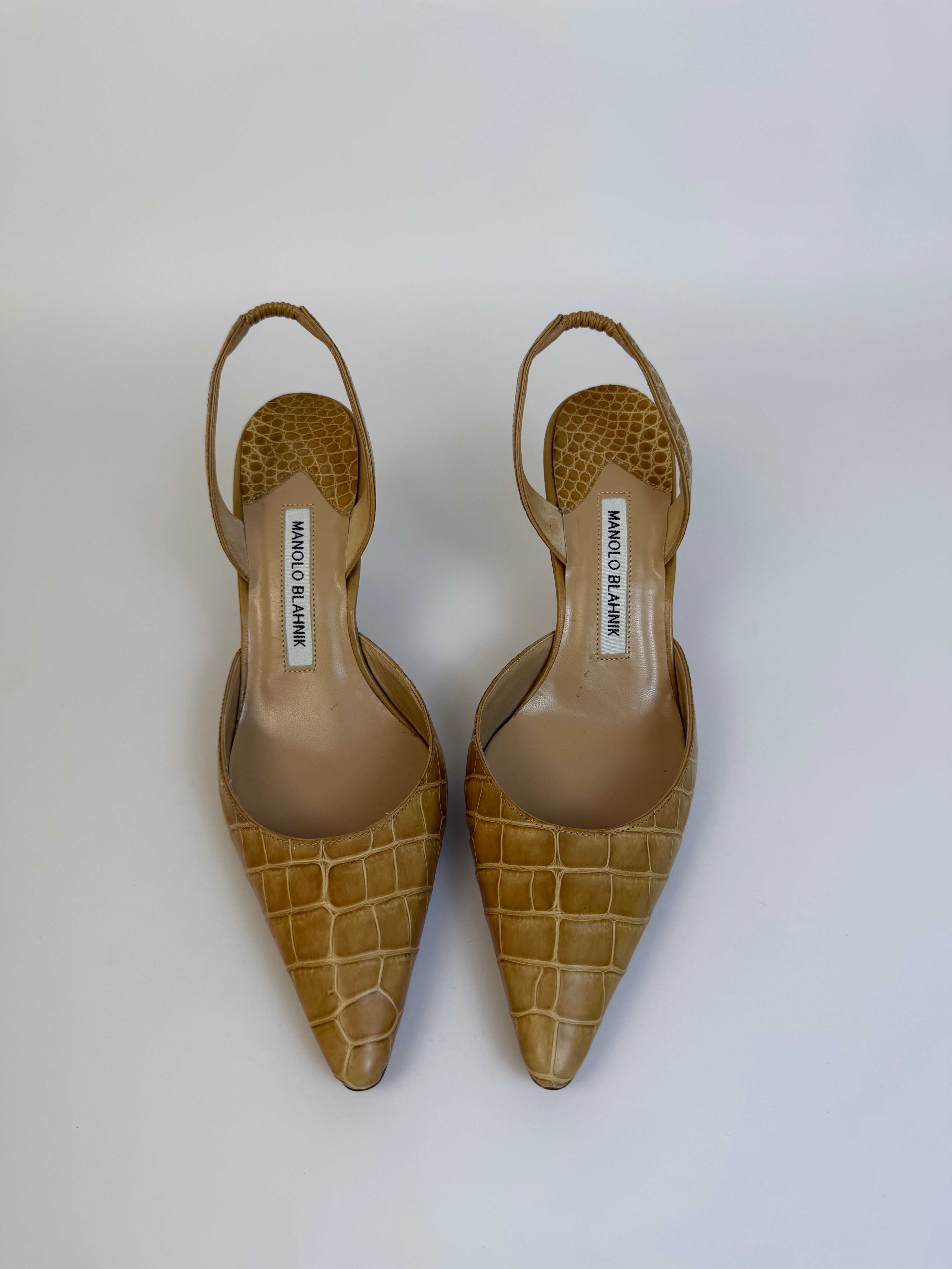 Manolo Blahnik Croc Slingbacks 37.5