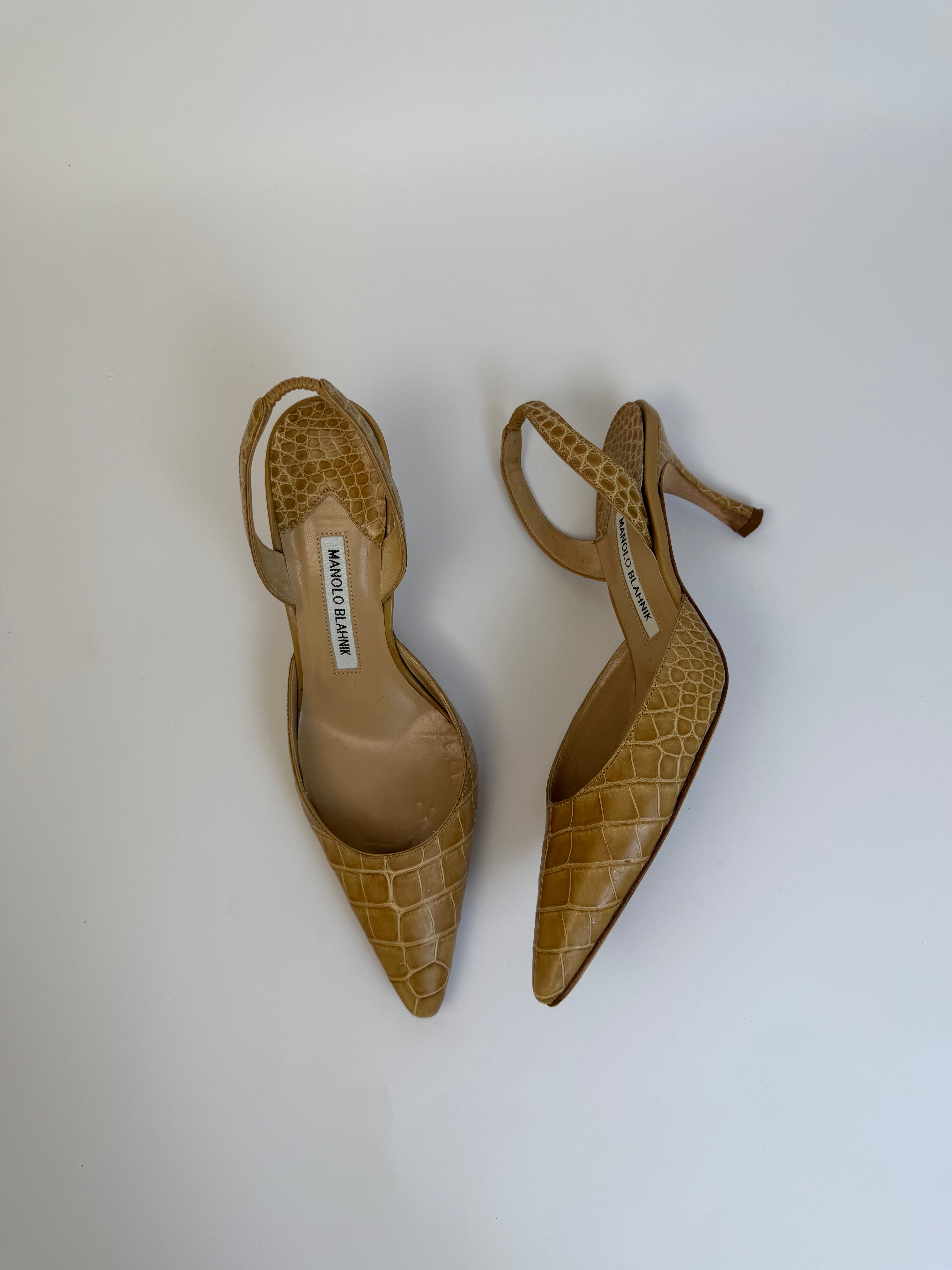 Manolo Blahnik Croc Slingbacks 37.5