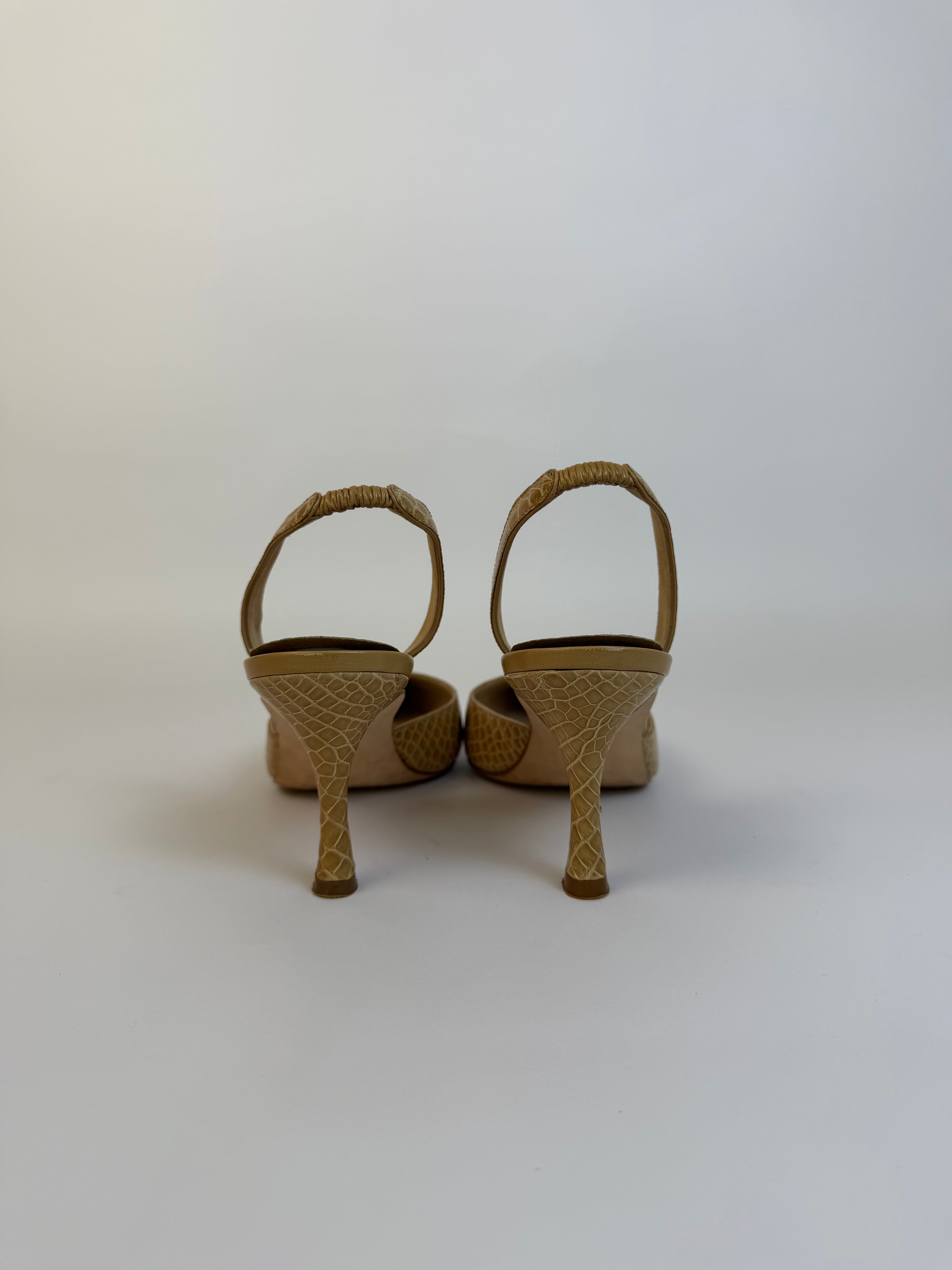 Manolo Blahnik Croc Slingbacks 37.5