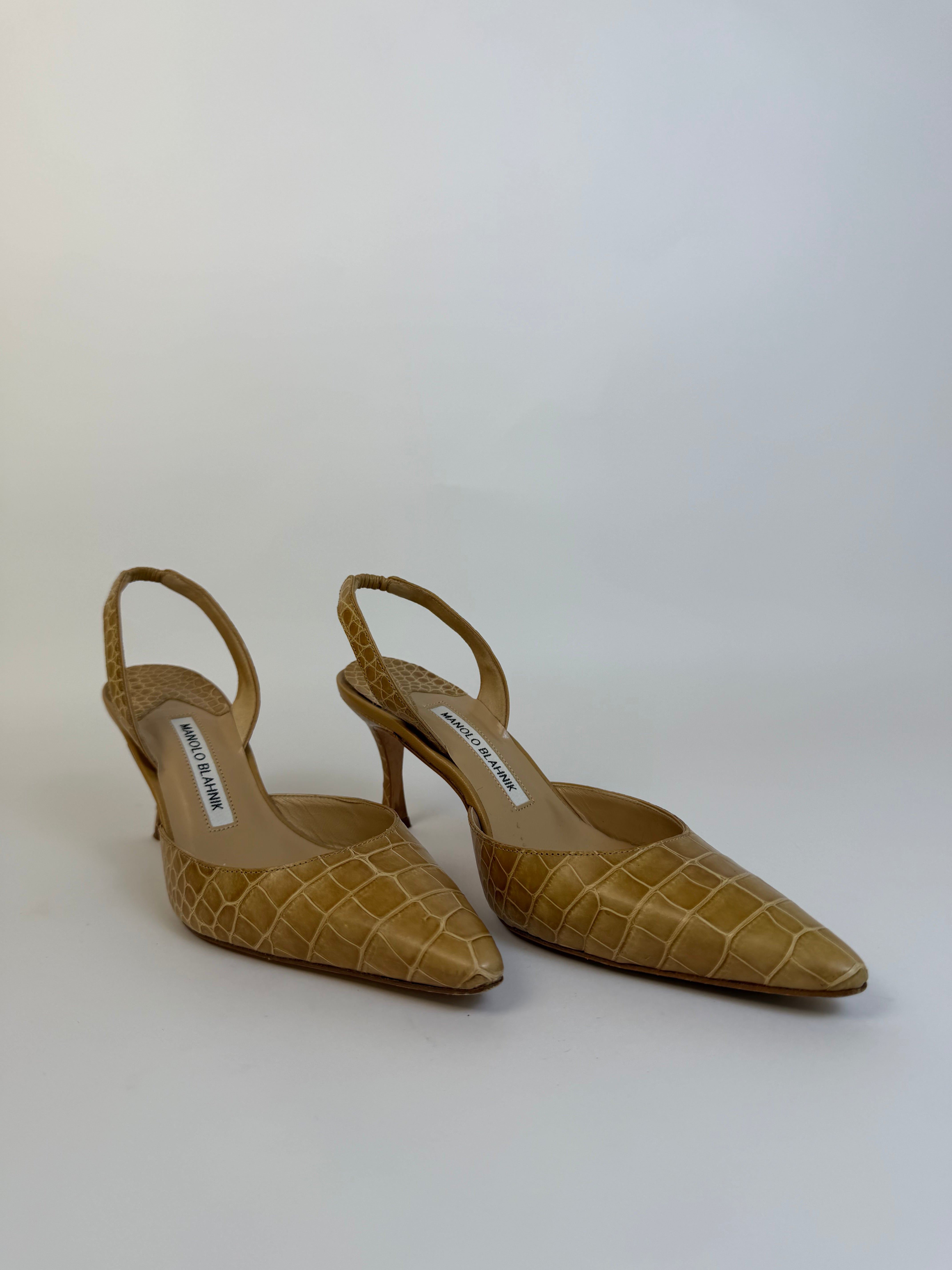 Manolo Blahnik Croc Slingbacks 37.5