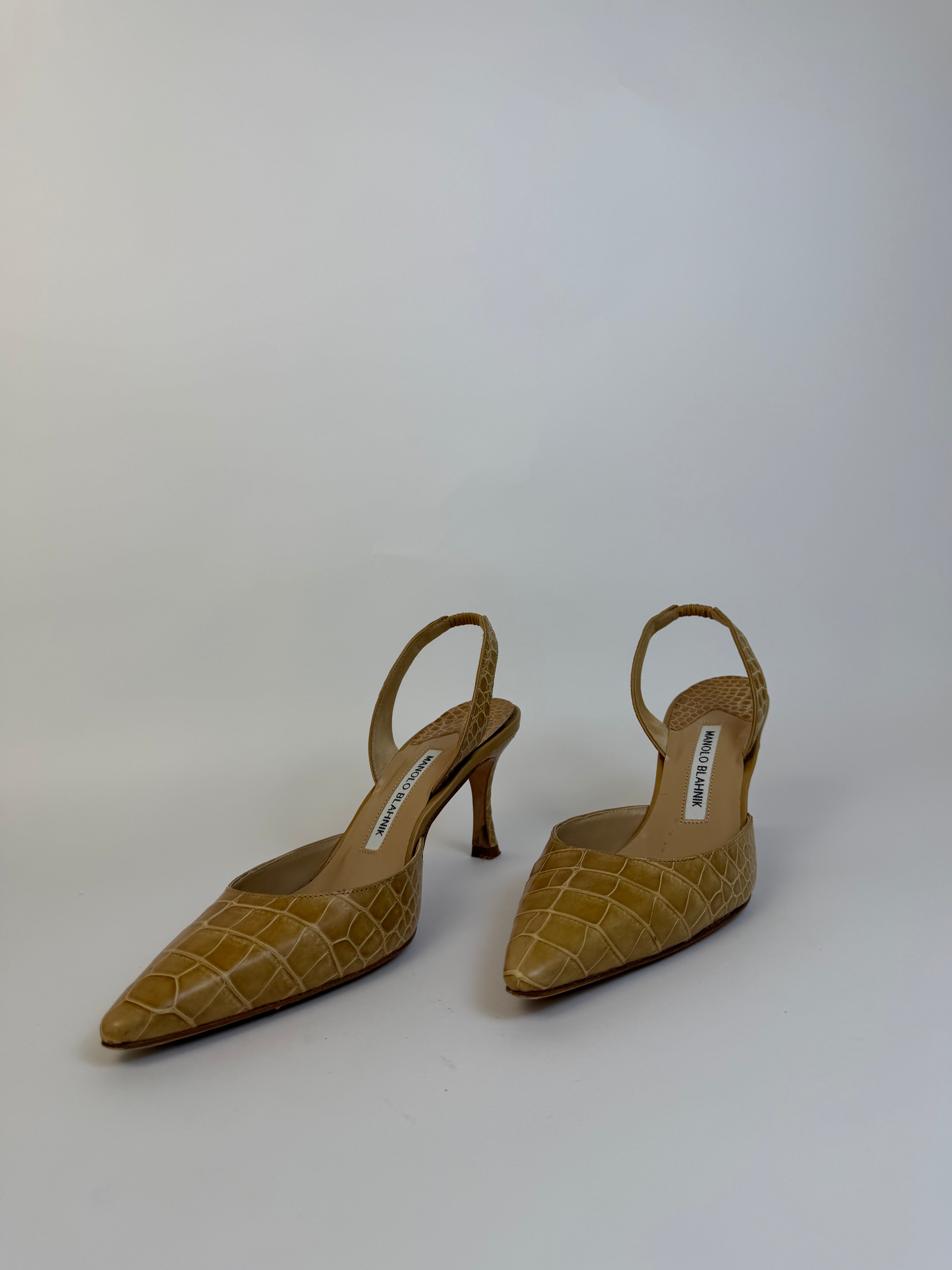 Manolo Blahnik Croc Slingbacks 37.5