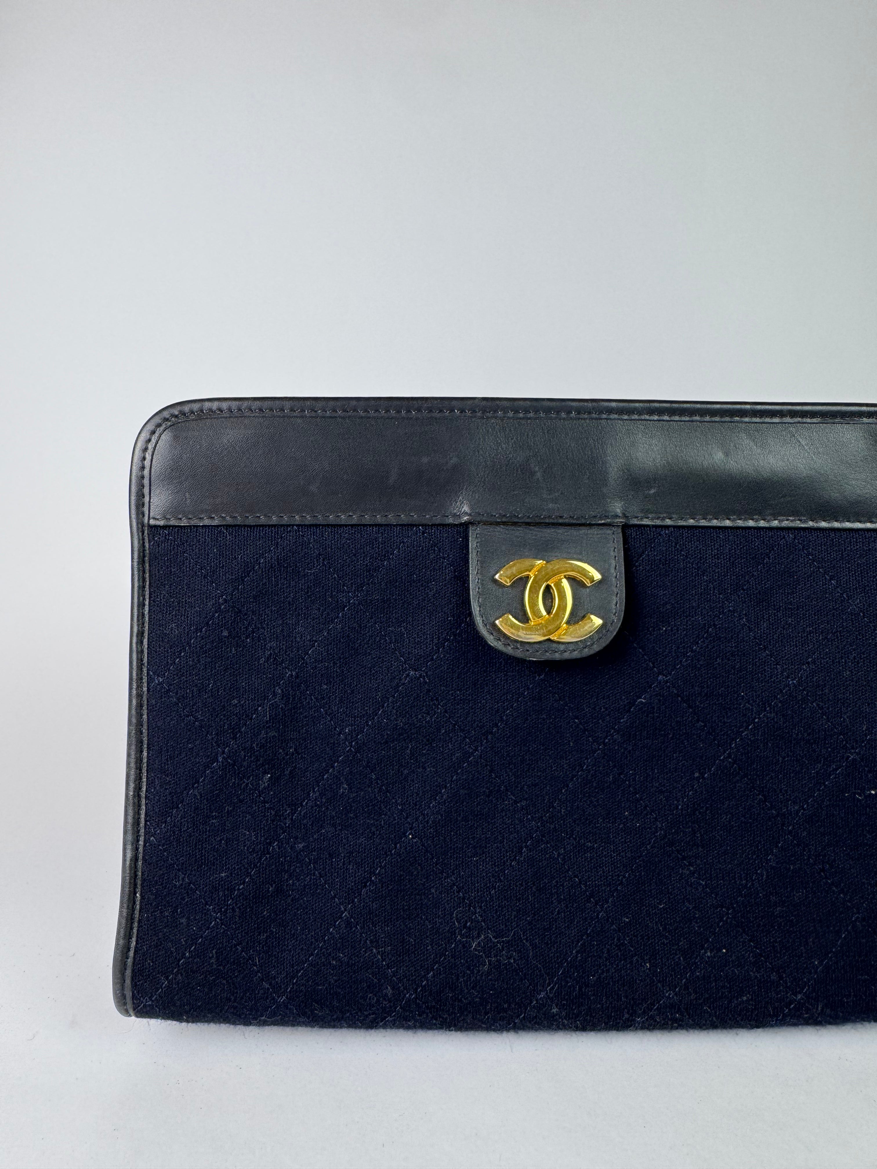 Chanel Vintage Navy Clutch Small