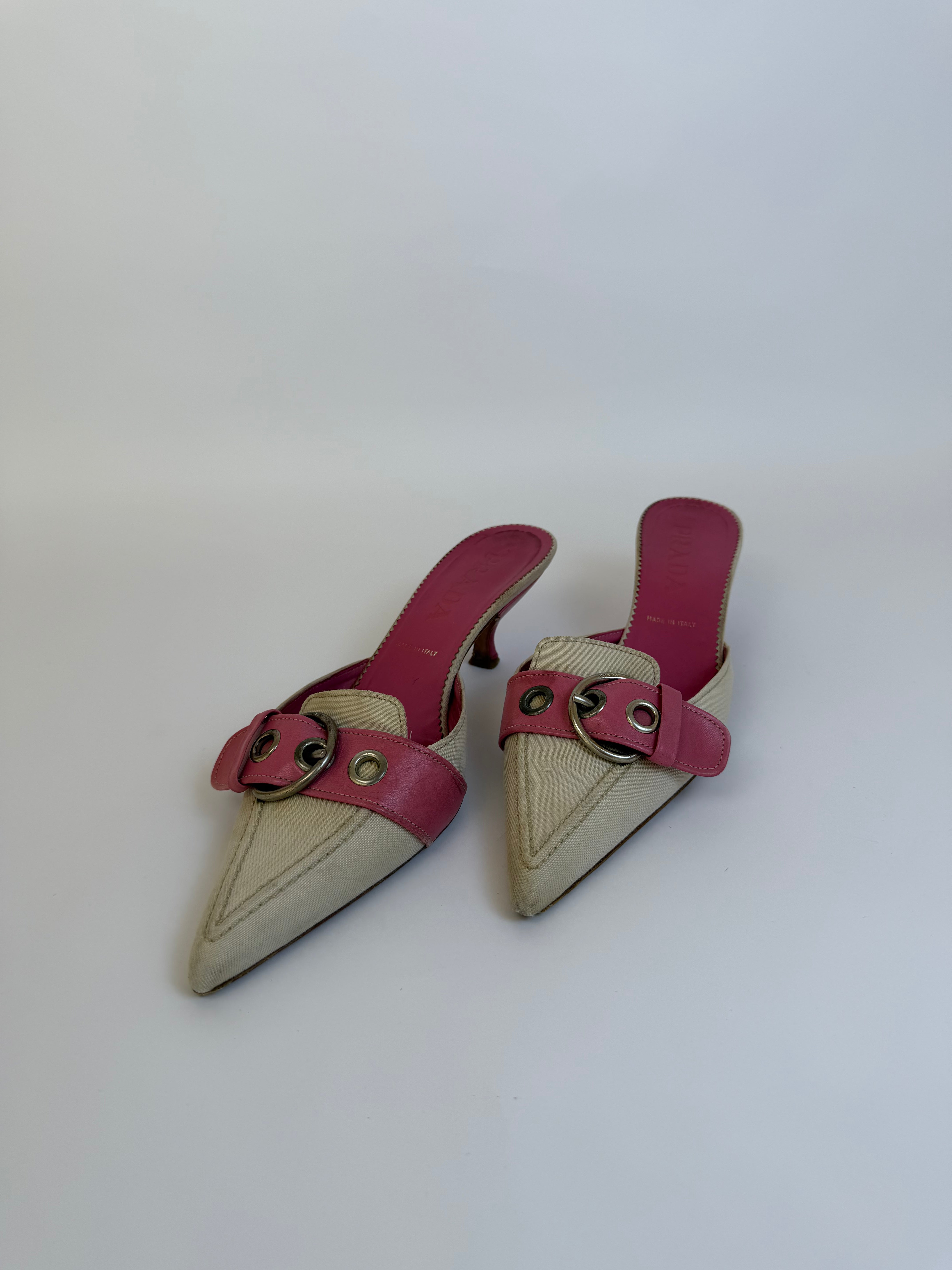 Prada Cream/Pink Mules 38.5