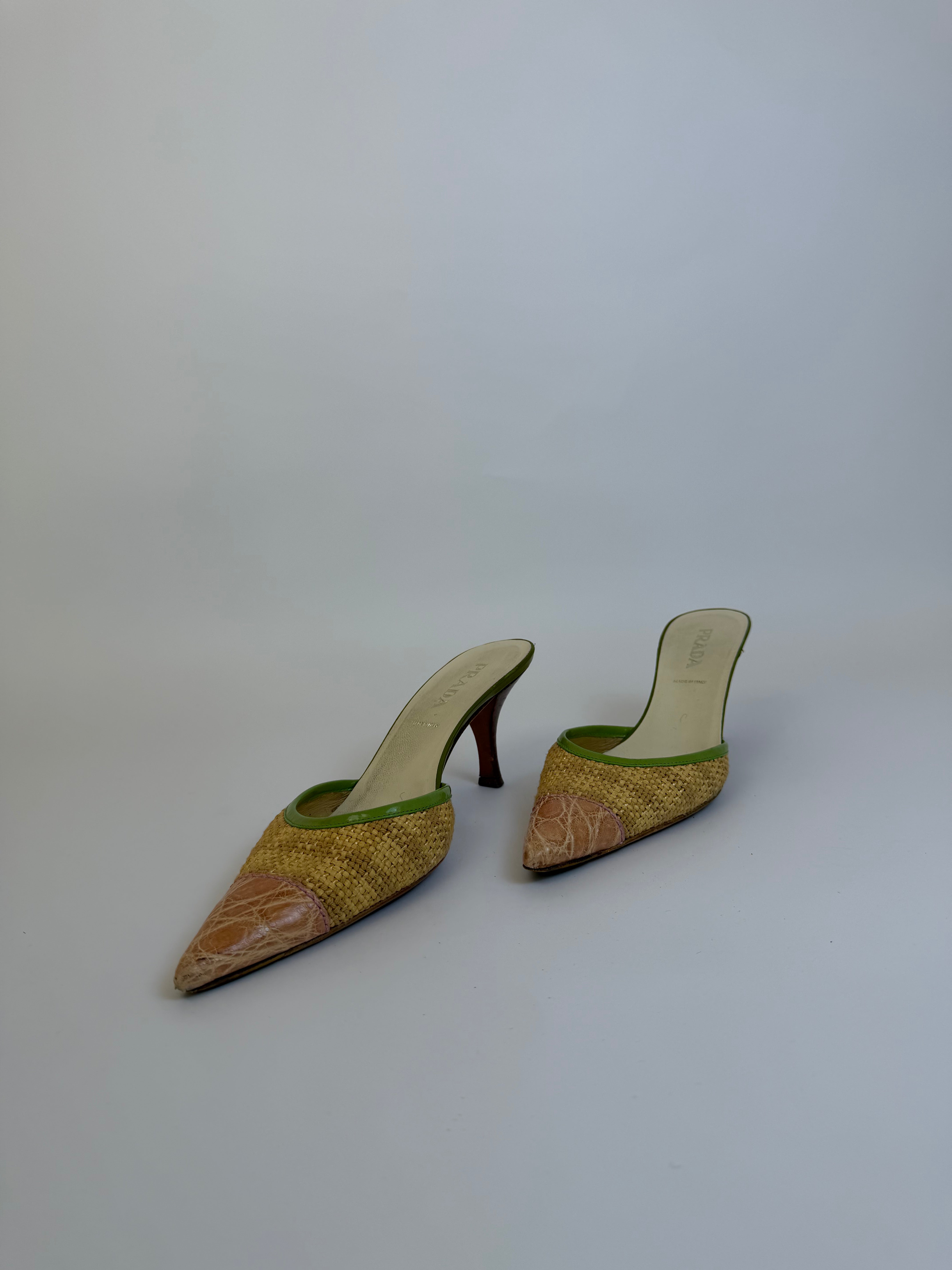 Prada Raffia Mules 36.5