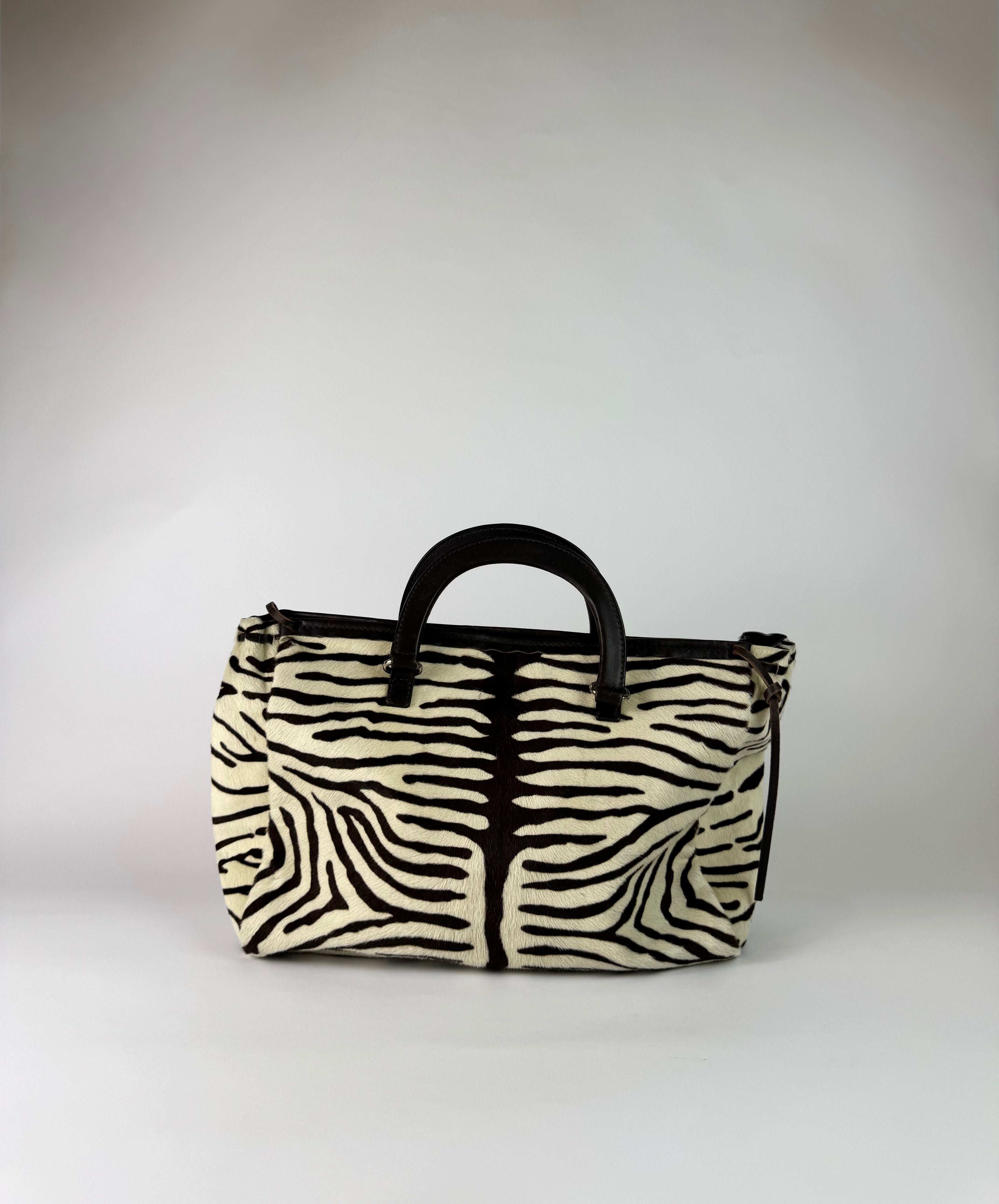 Prada Zebra Hobo Handbag Brown