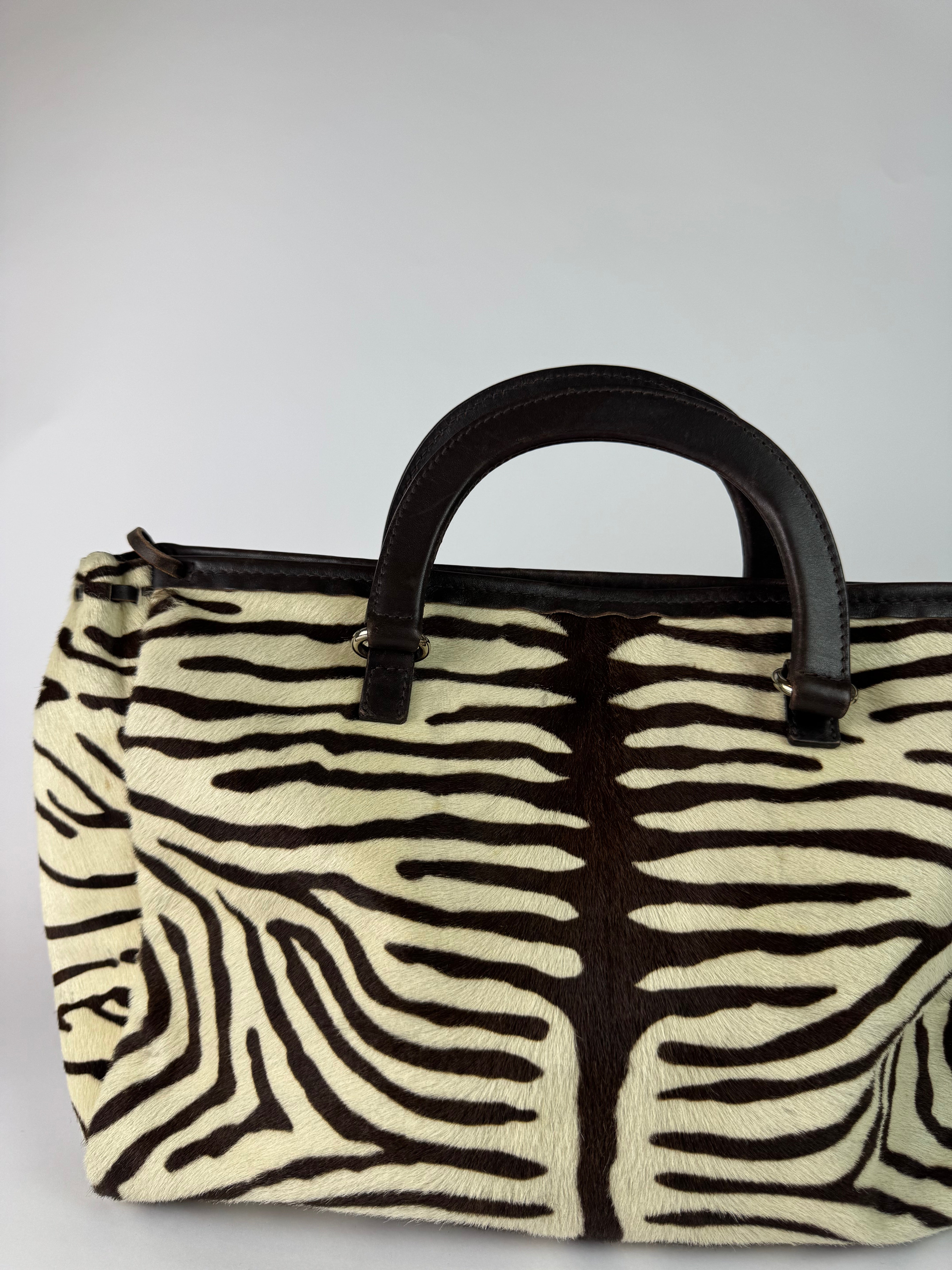 Prada Zebra Hobo Handbag Brown