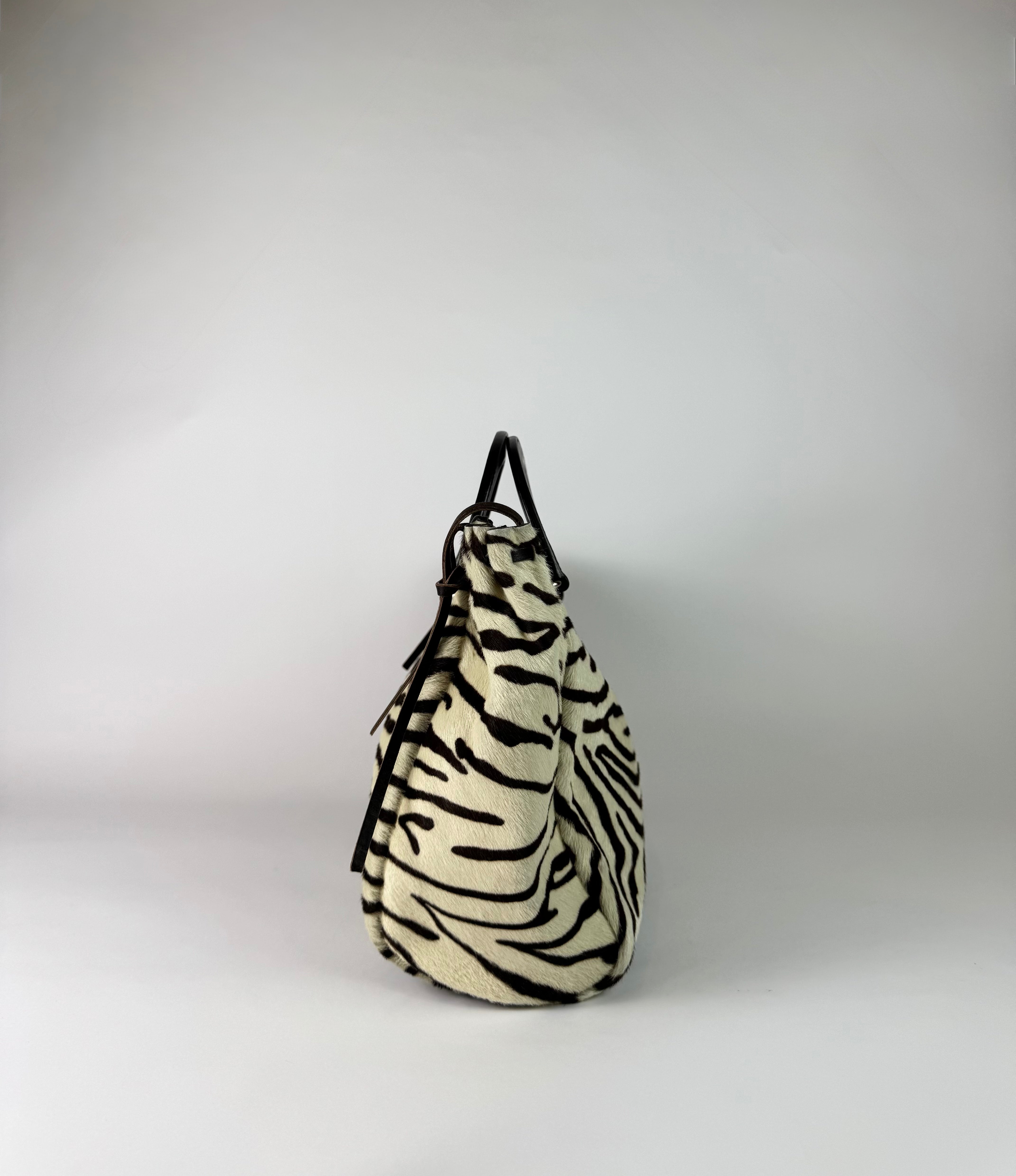 Prada Zebra Hobo Handbag Brown