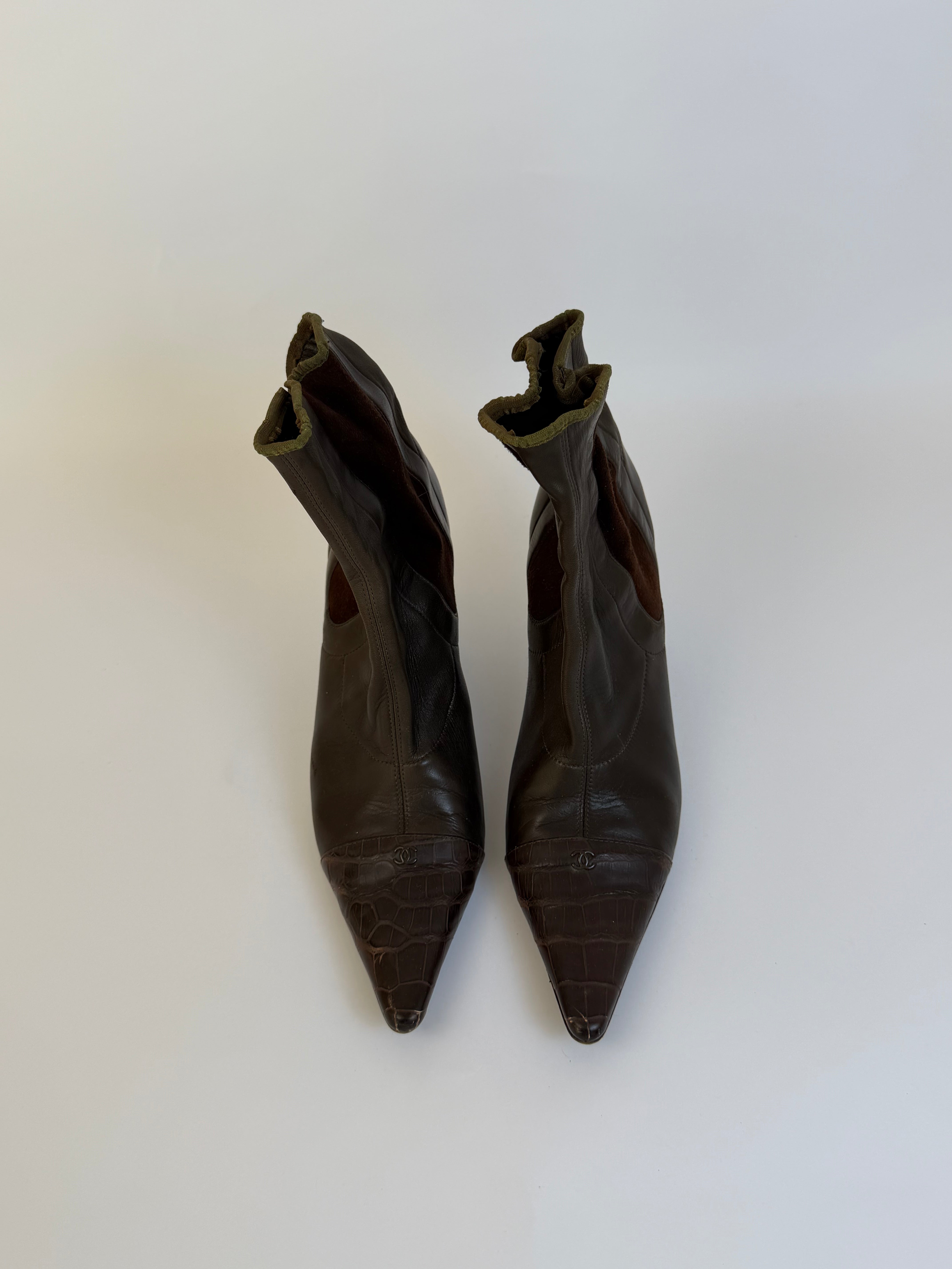 Chanel Vintage Brown Ankle Boots 38