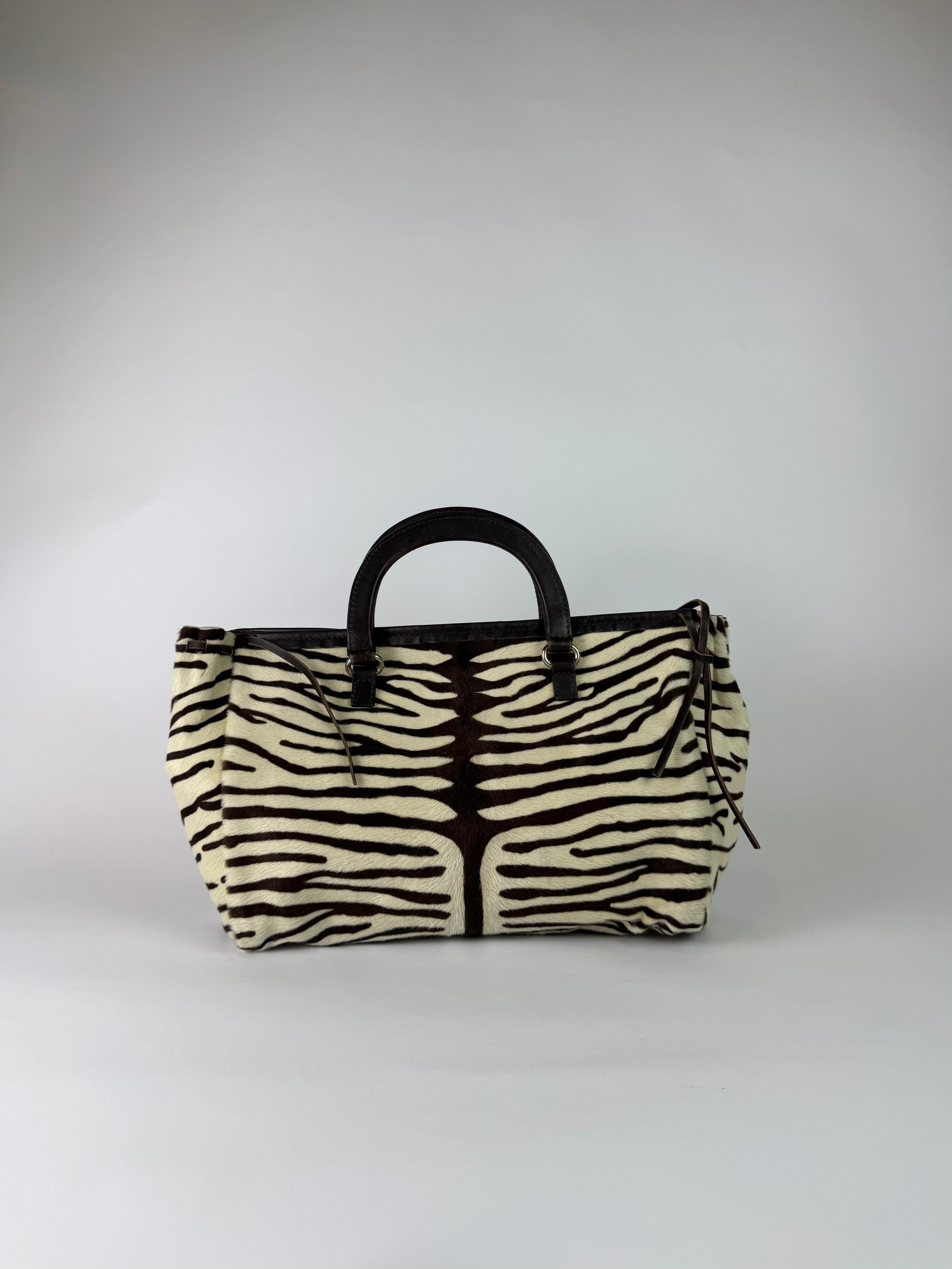 Prada Zebra Hobo Handbag Brown