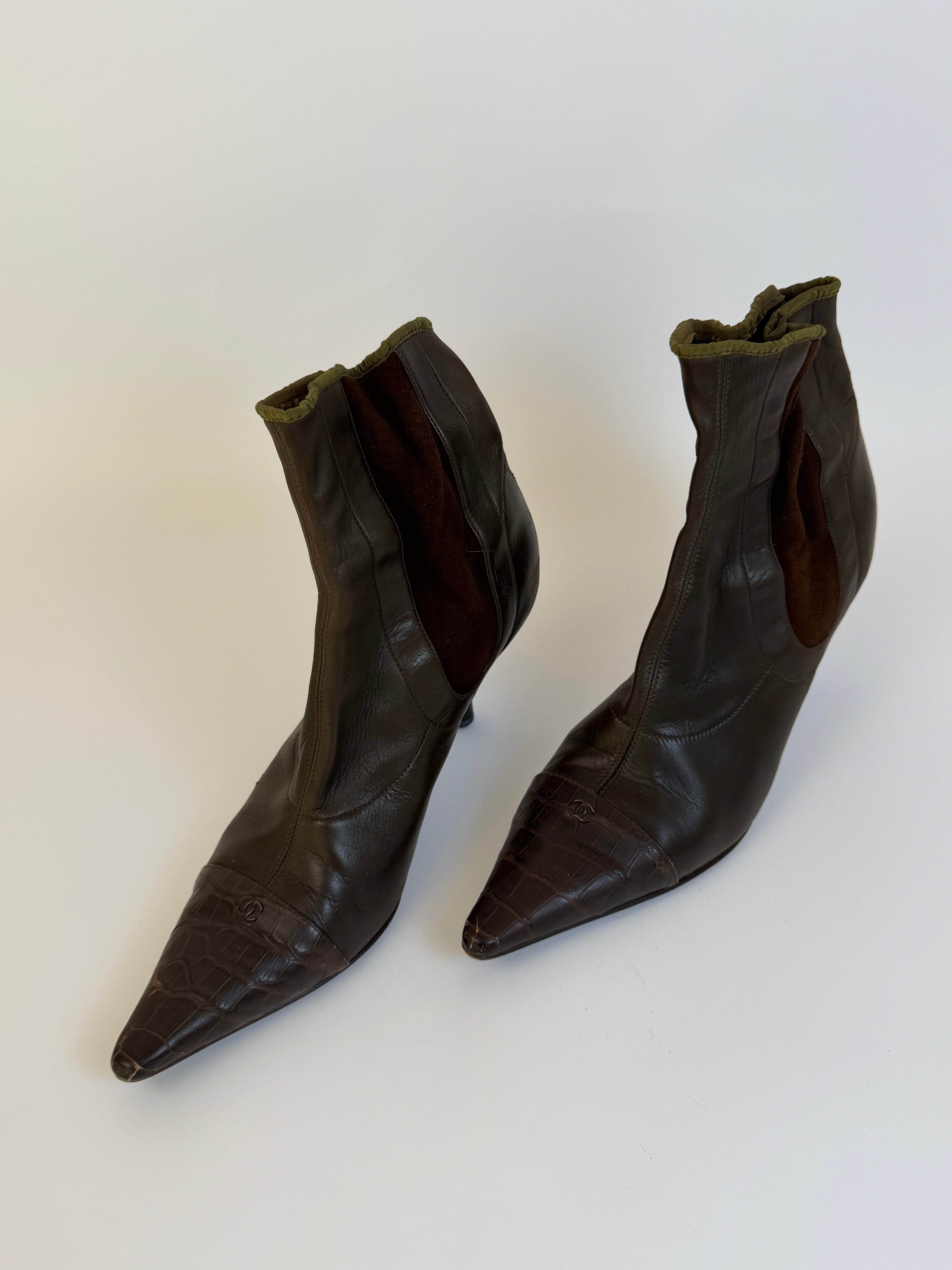 Chanel Vintage Brown Ankle Boots 38