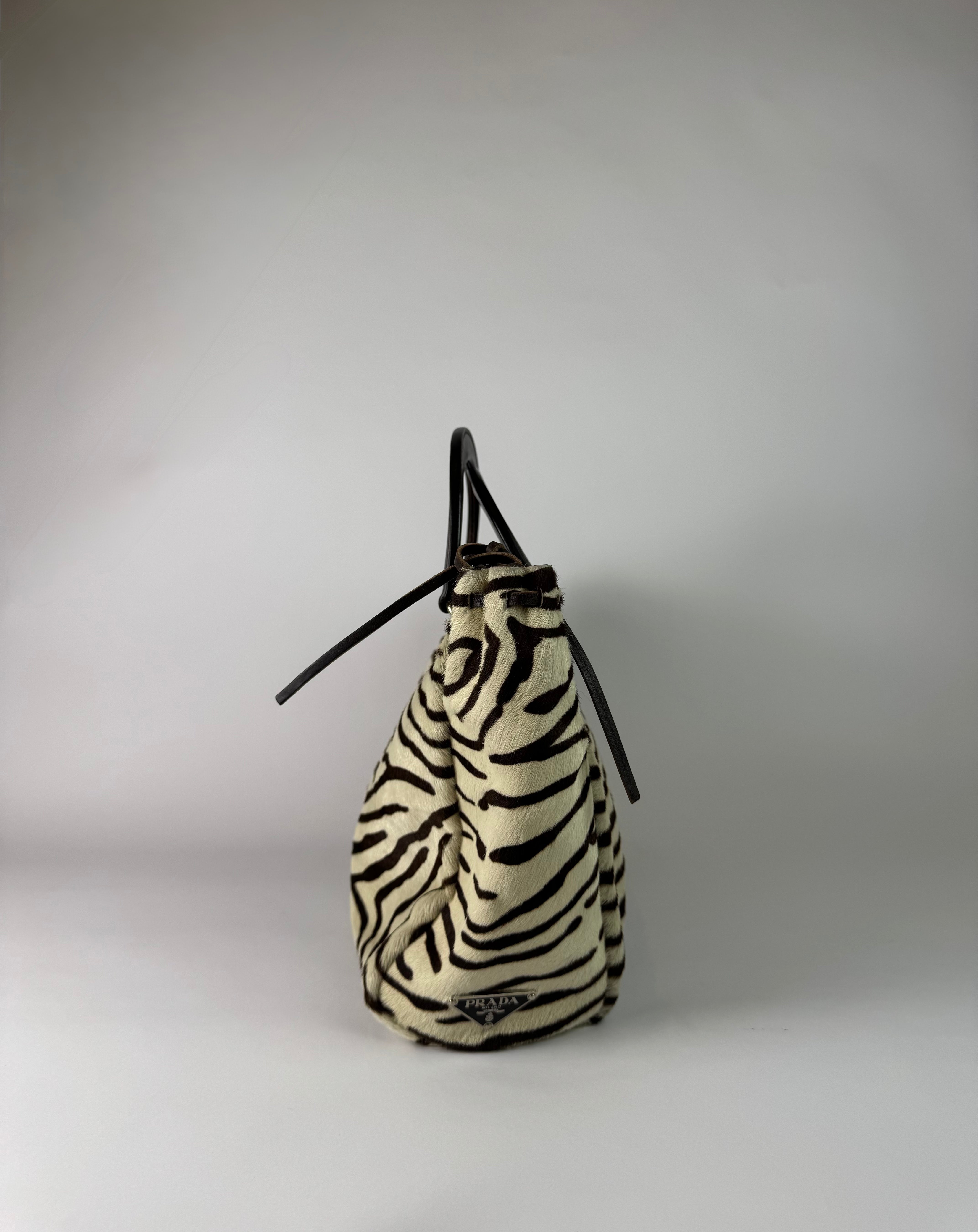 Prada Zebra Hobo Handbag Brown
