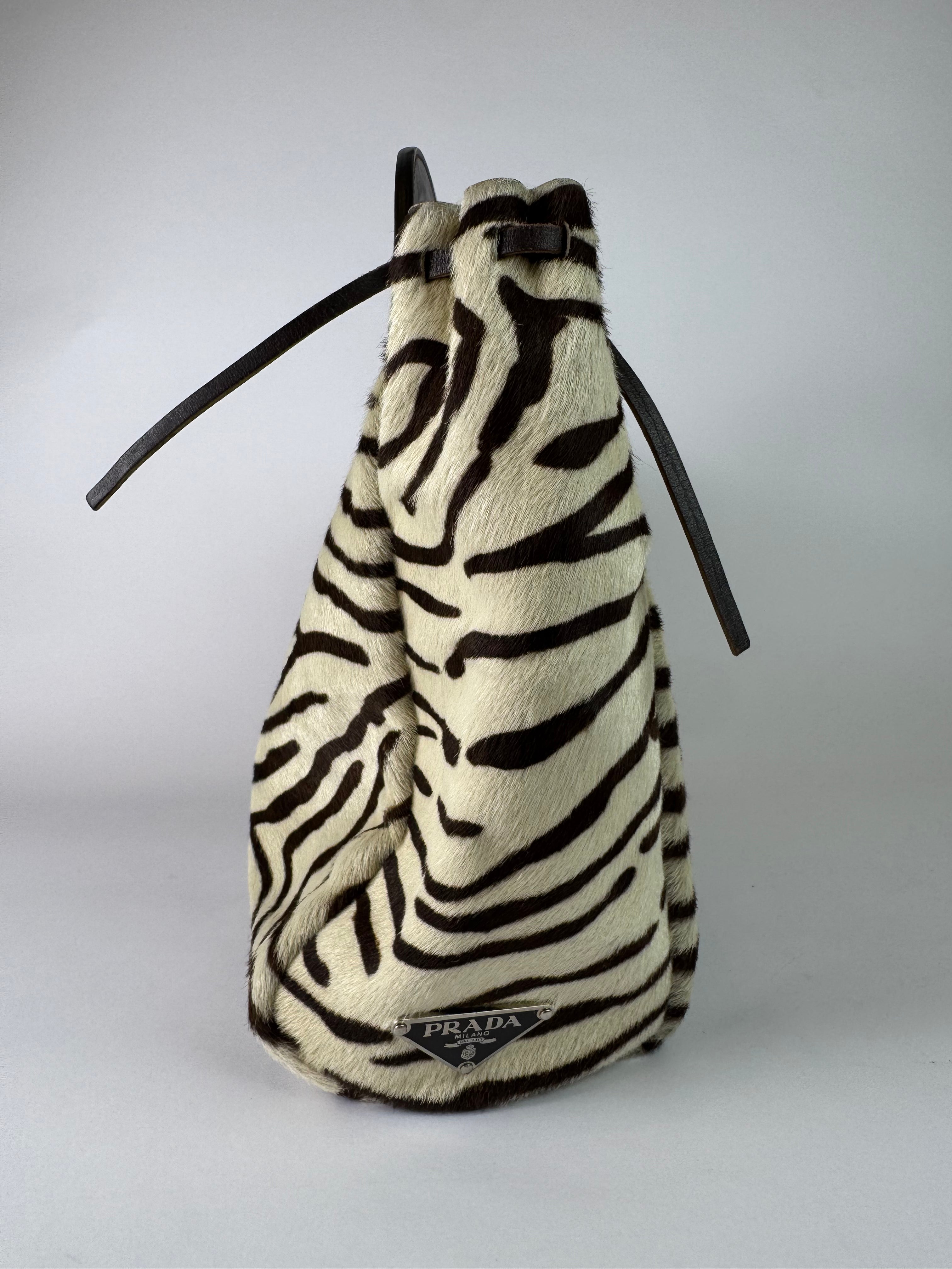 Prada Zebra Hobo Handbag Brown