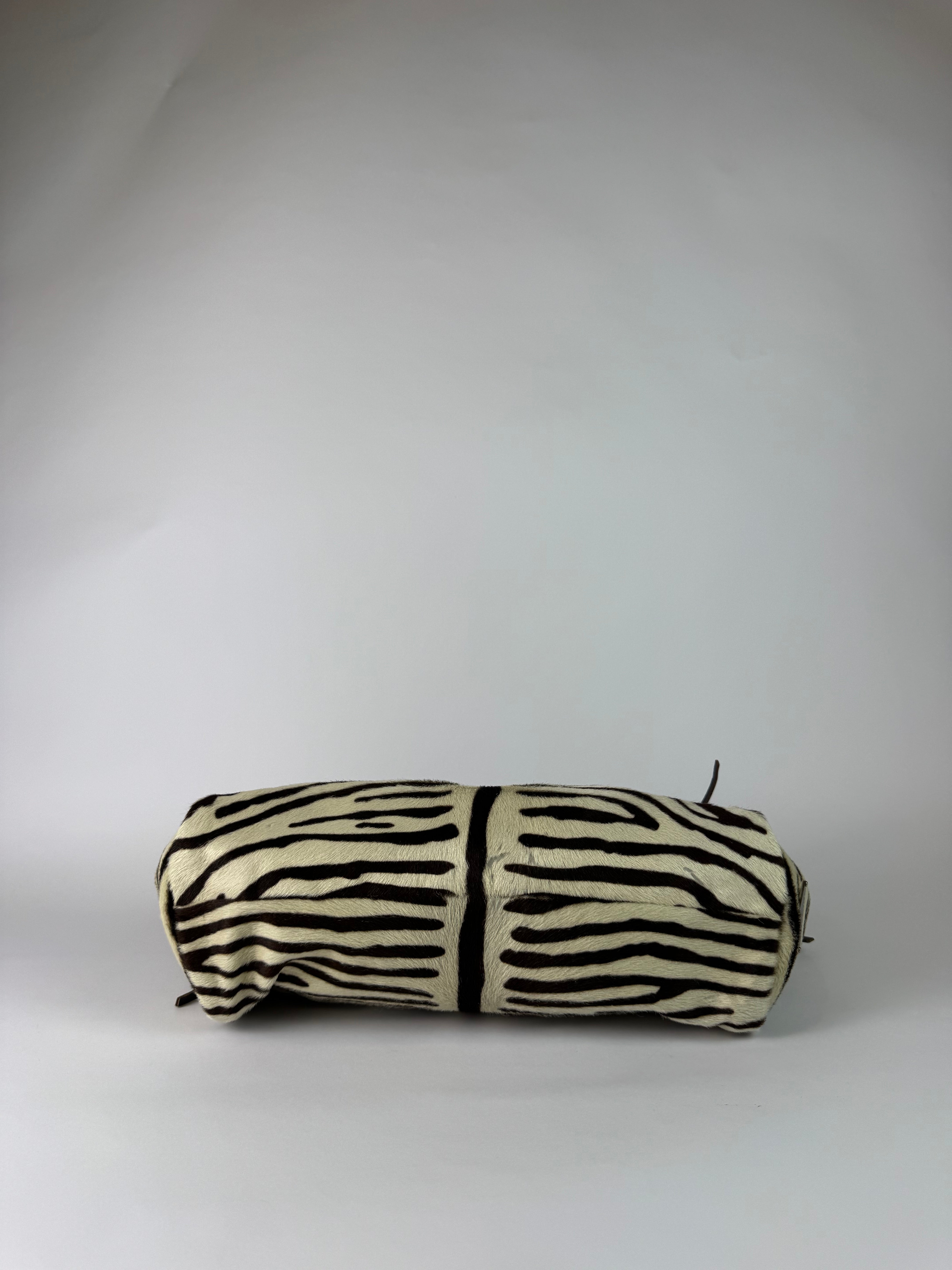 Prada Zebra Hobo Handbag Brown