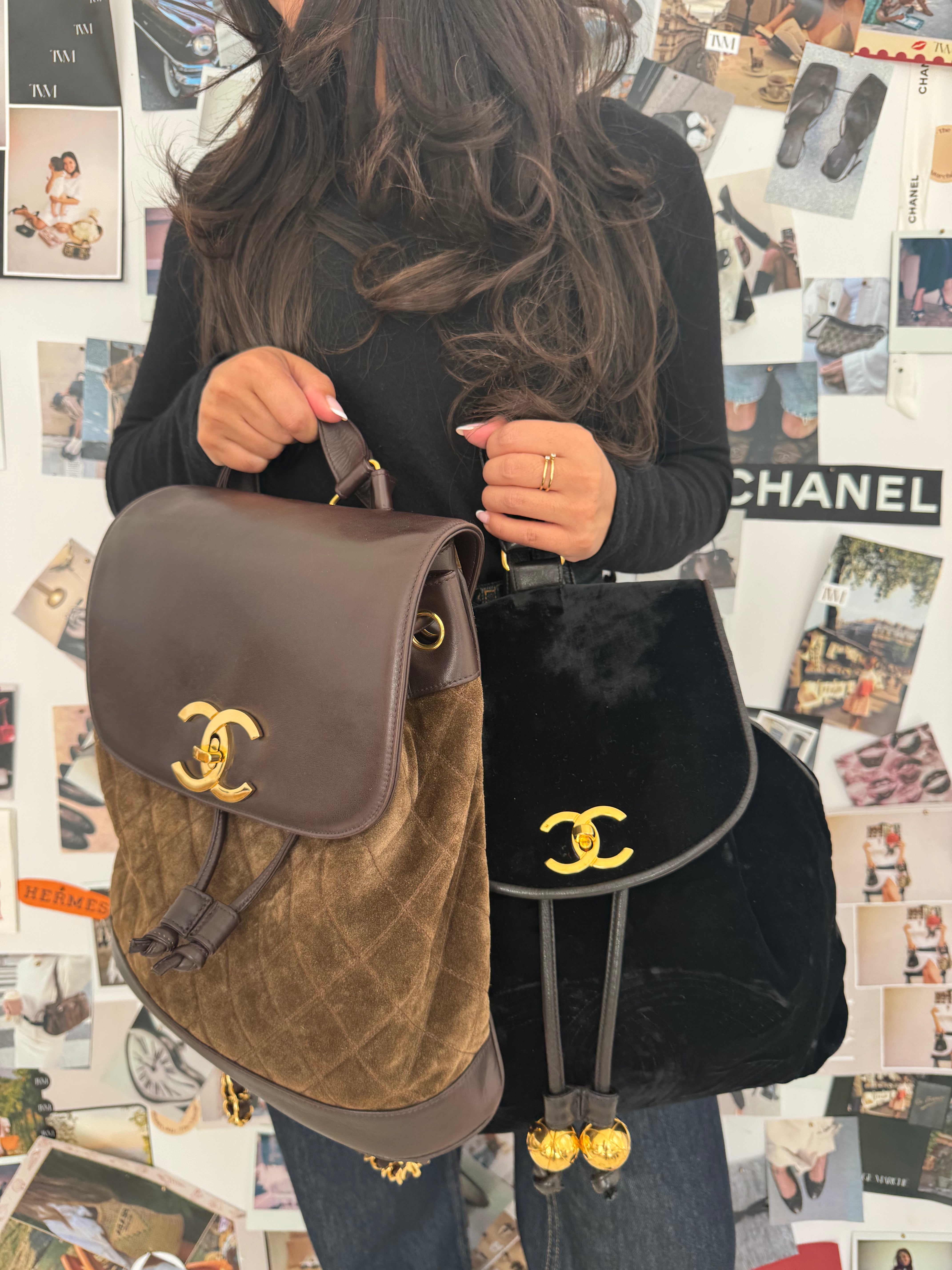 Chanel Vintage Black Velvet Backpack