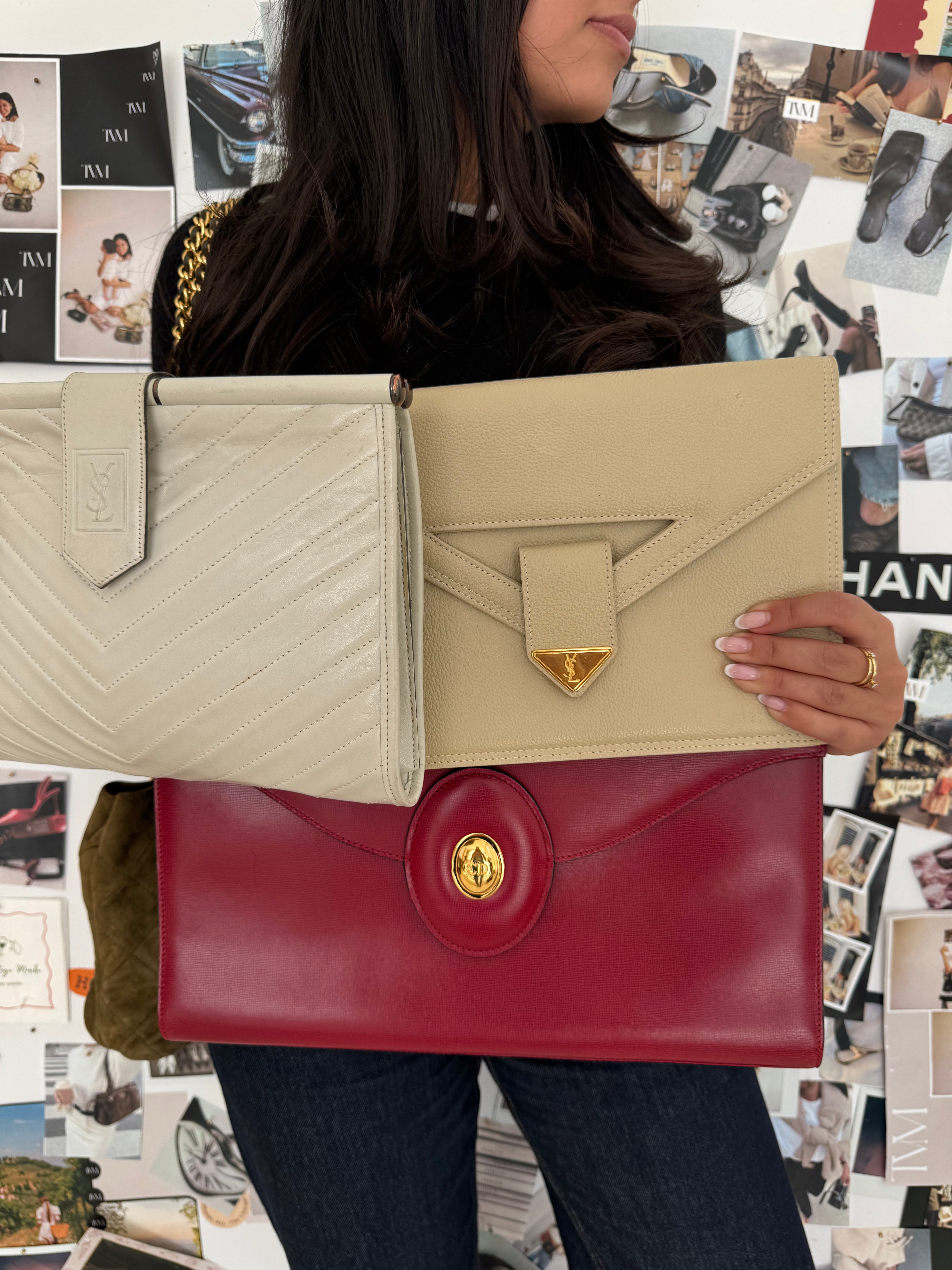 YSL Ivory Leather Envelope Clutch