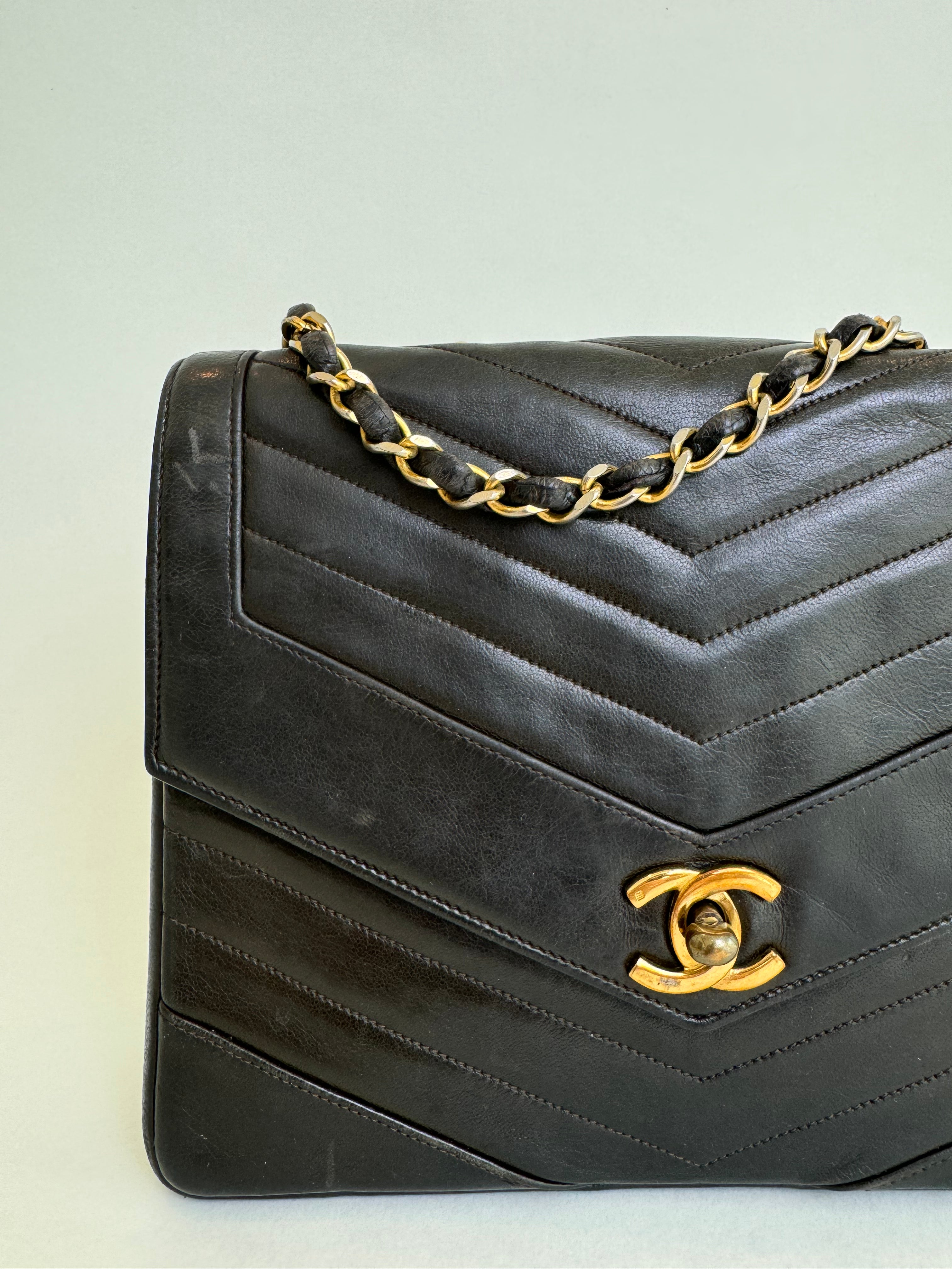 Chanel Black Chevron Classic Single Flap Bag