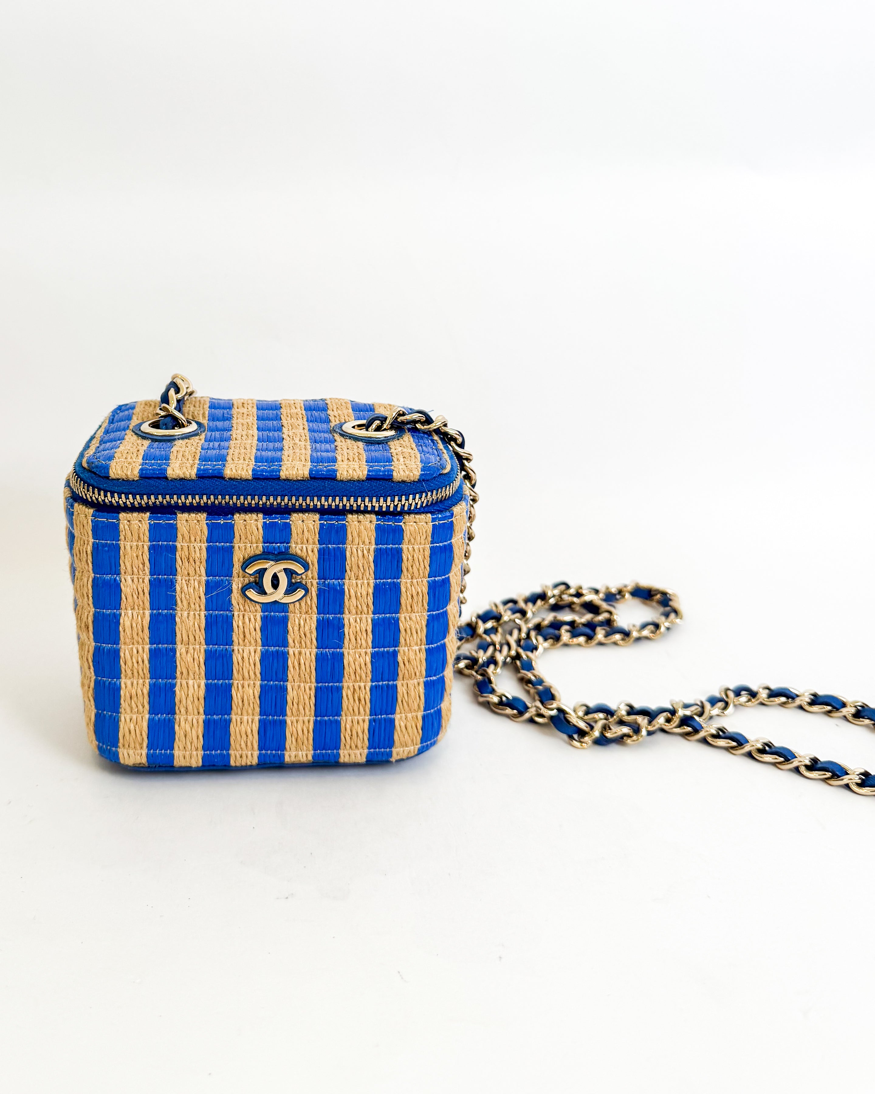 Chanel Raffia Mini Vanity Case Blue