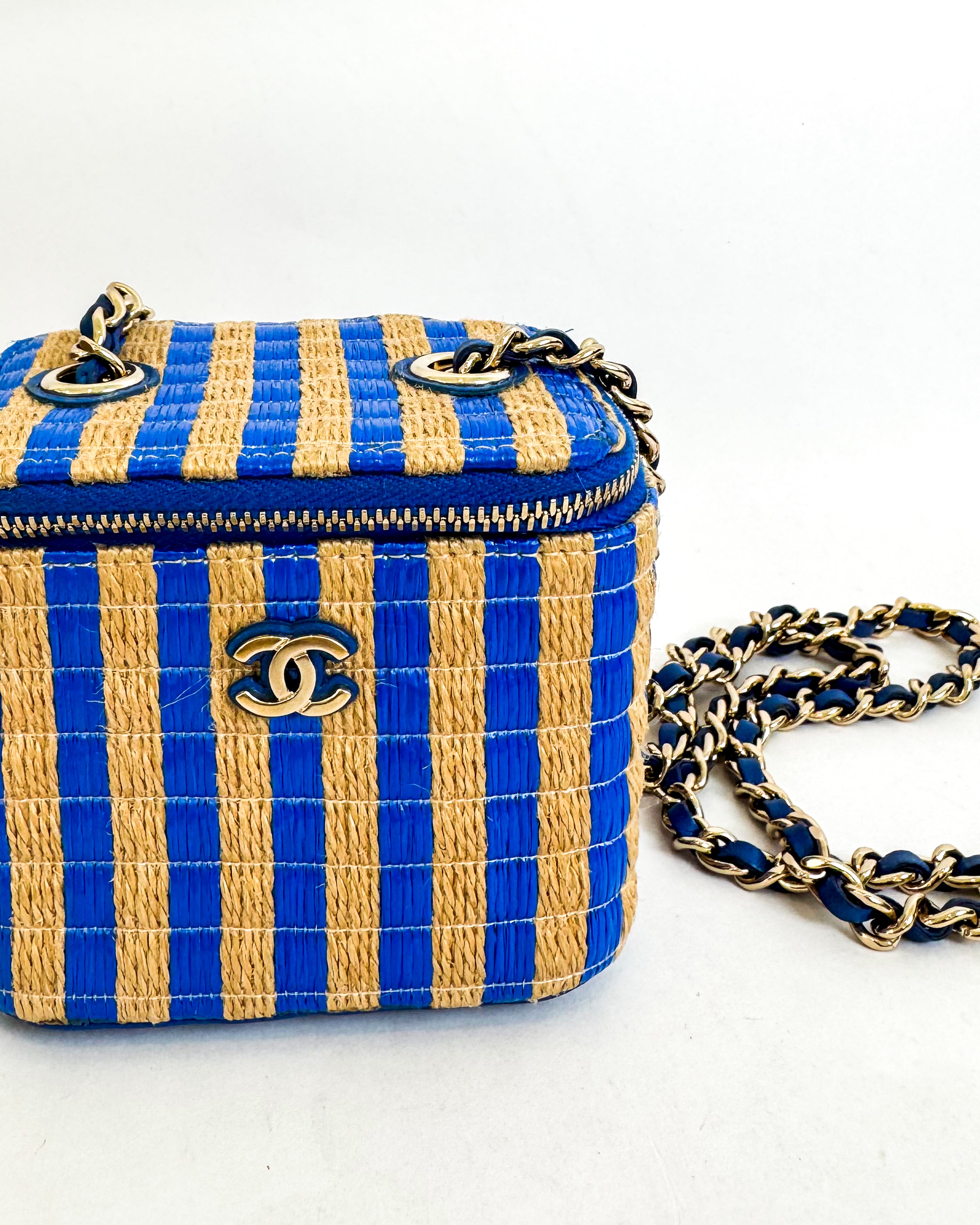 Chanel Raffia Mini Vanity Case Blue