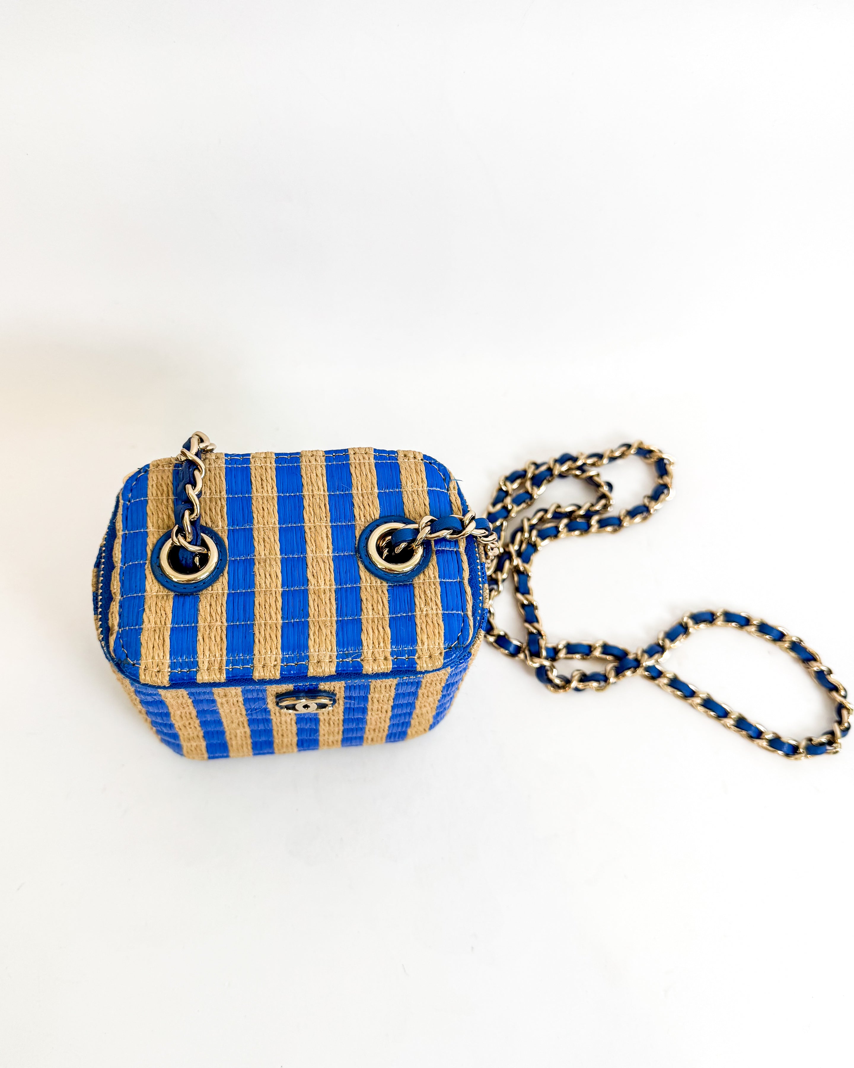 Chanel Raffia Mini Vanity Case Blue