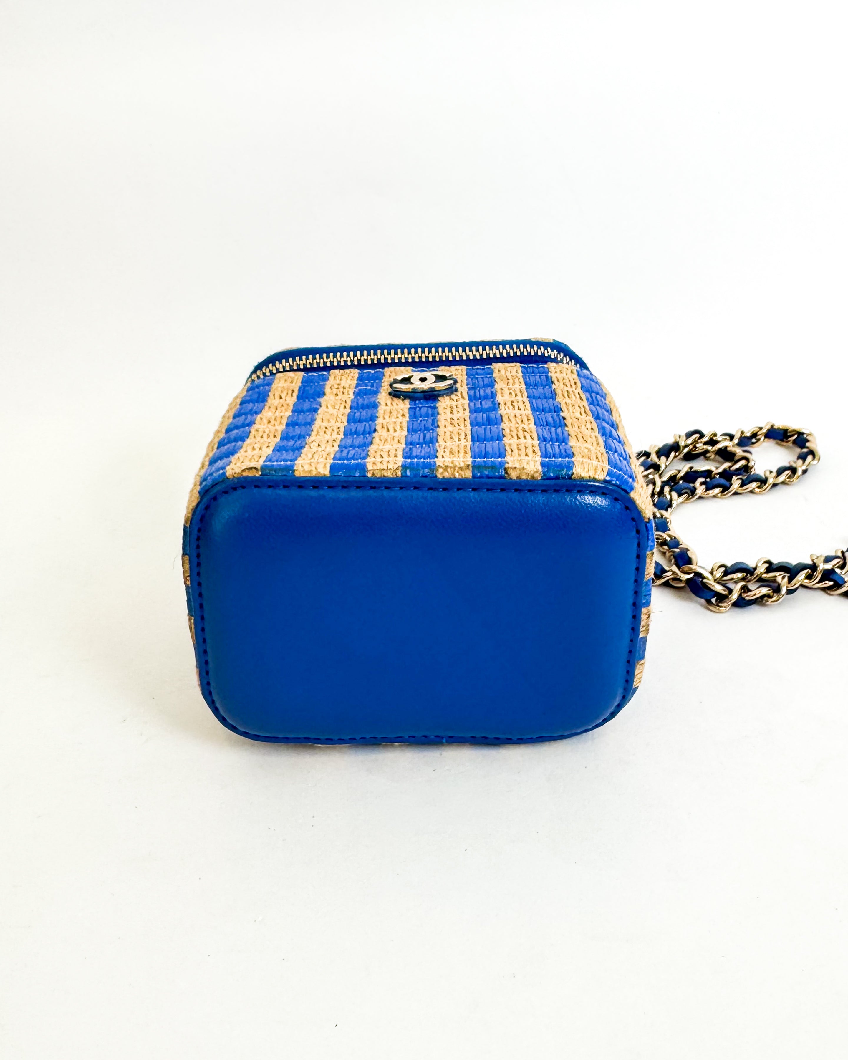 Chanel Raffia Mini Vanity Case Blue