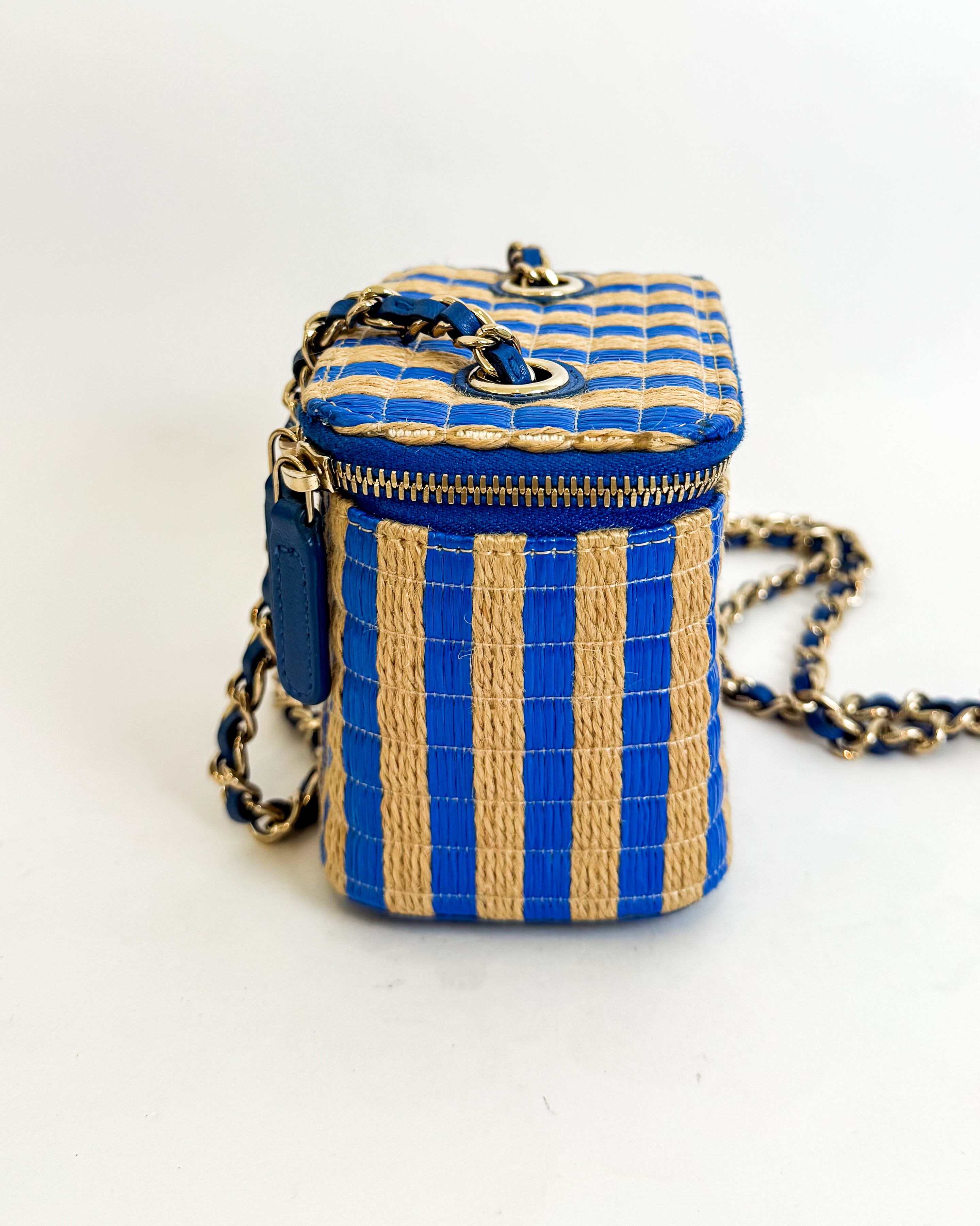 Chanel Raffia Mini Vanity Case Blue
