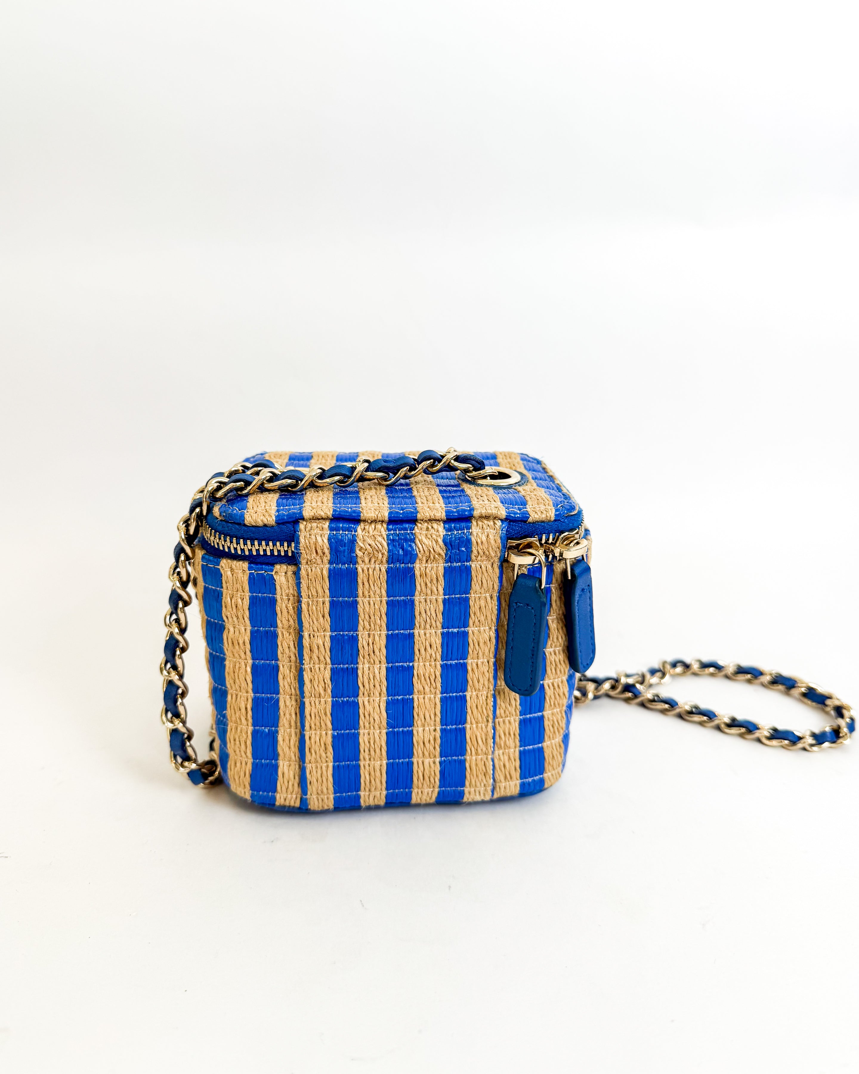 Chanel Raffia Mini Vanity Case Blue
