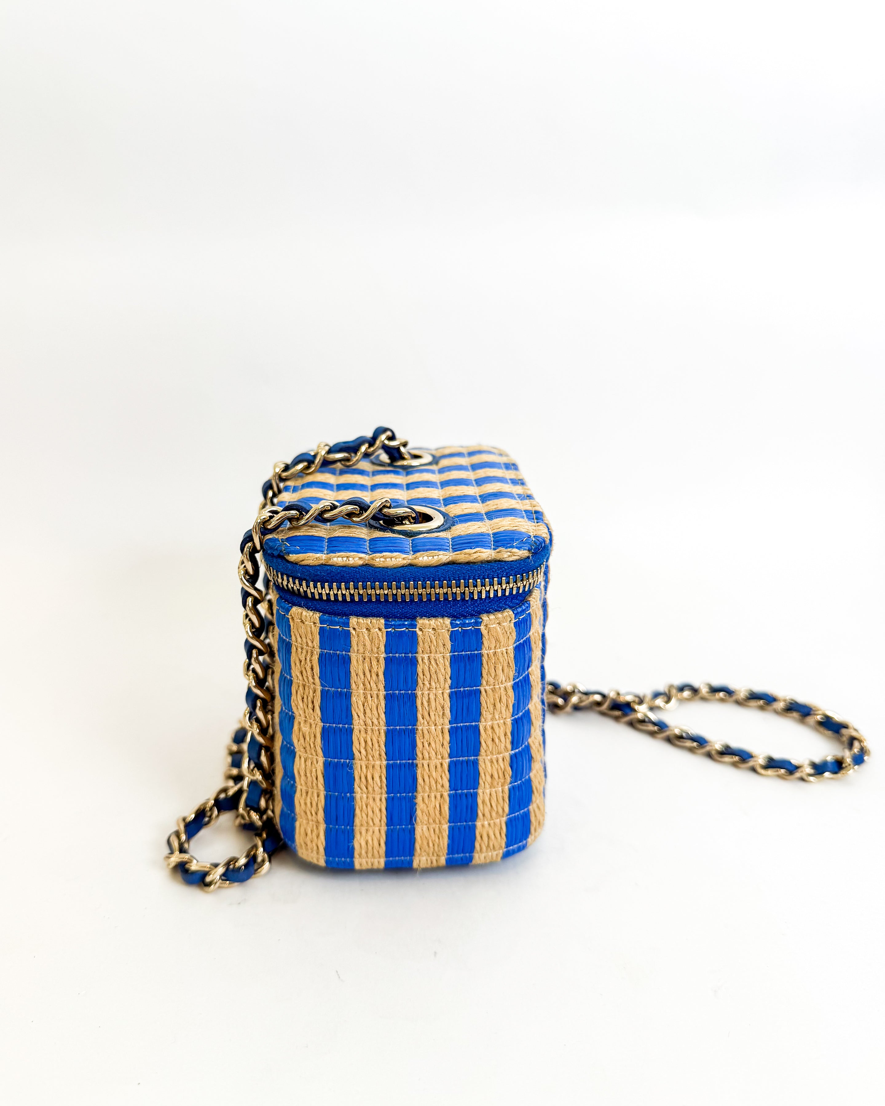 Chanel Raffia Mini Vanity Case Blue