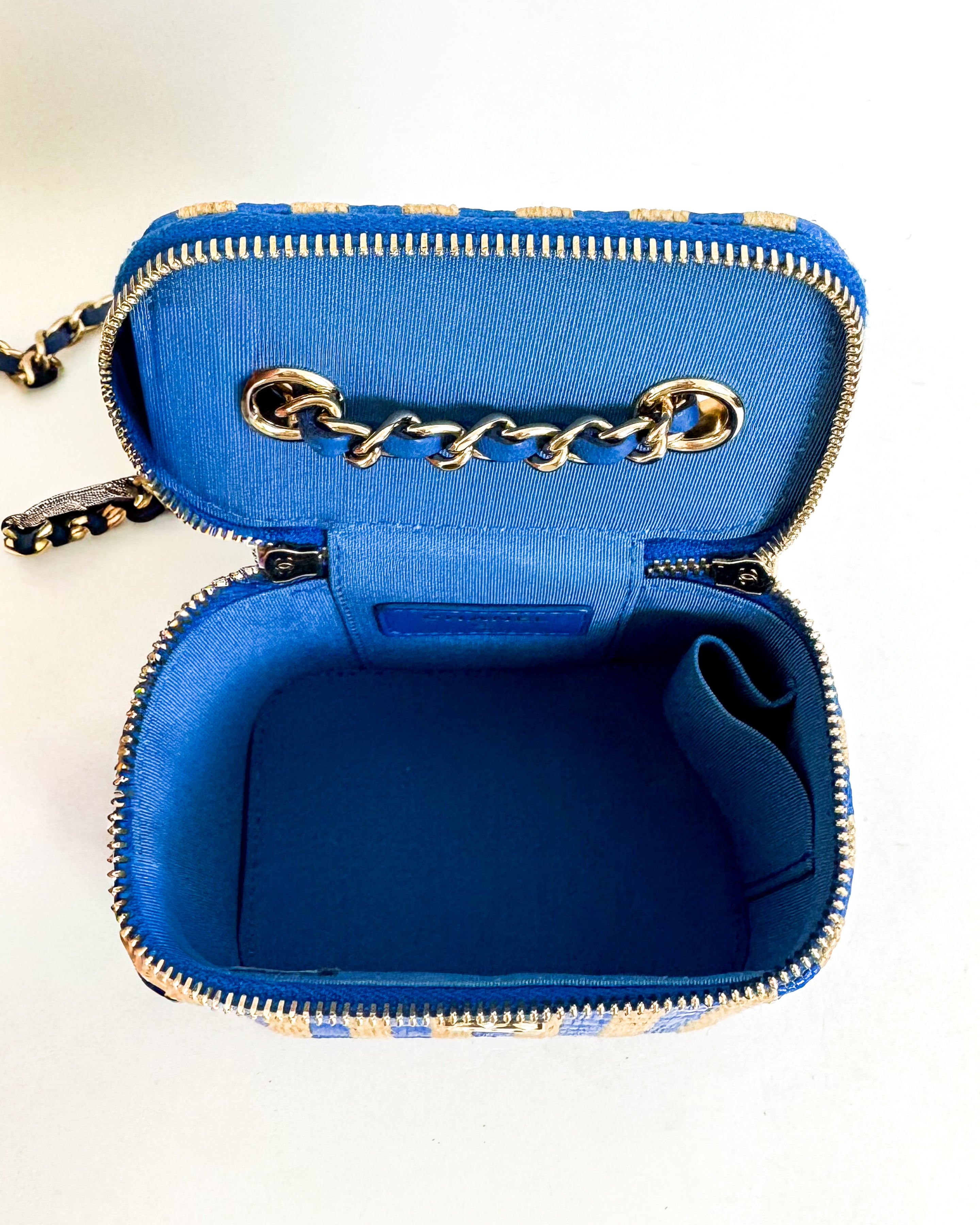 Chanel Raffia Mini Vanity Case Blue