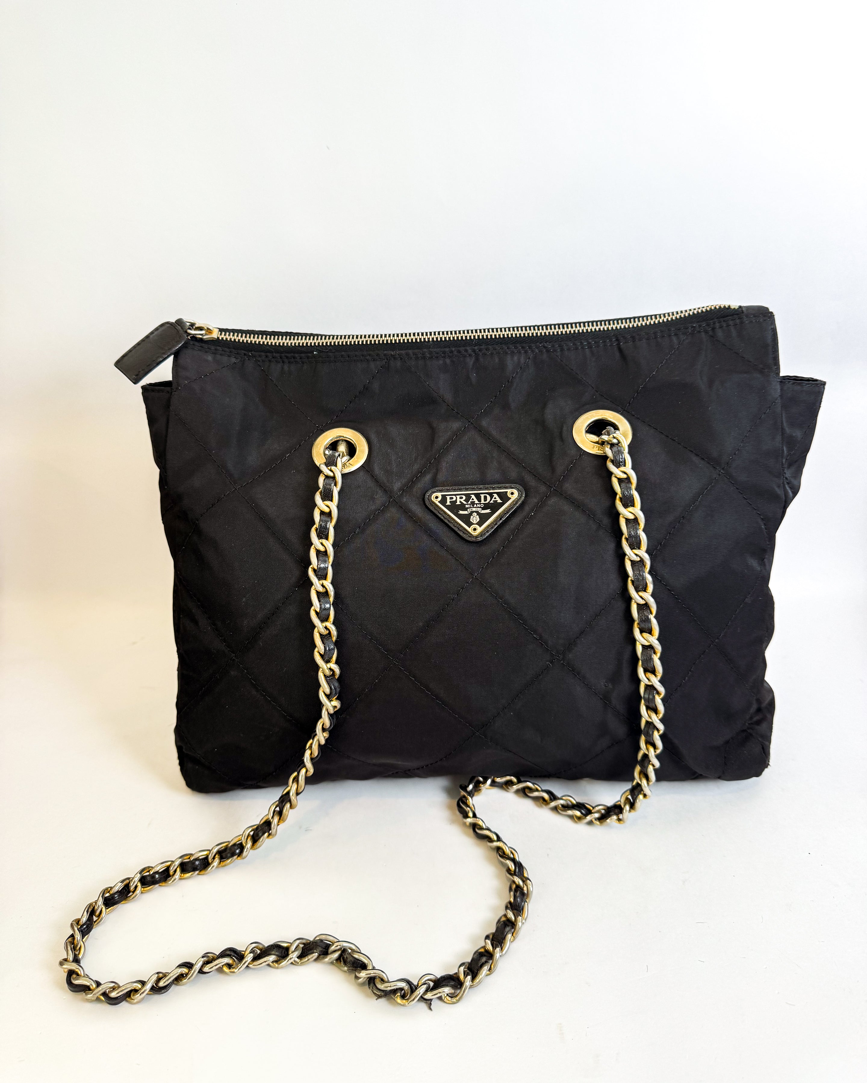 Prada Black Quilted Nylon Chain Shoulder Bag