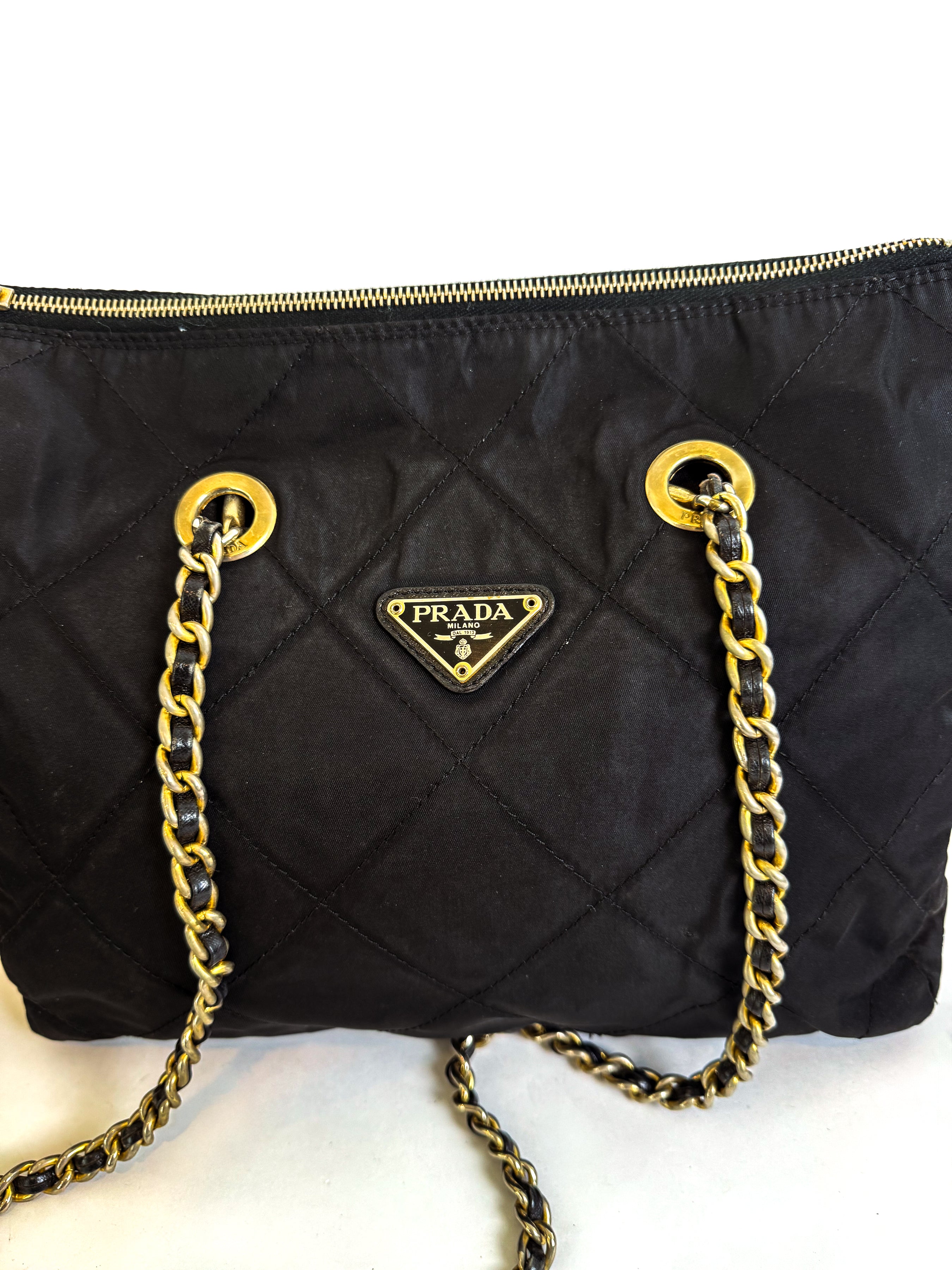 Prada Black Quilted Nylon Chain Shoulder Bag