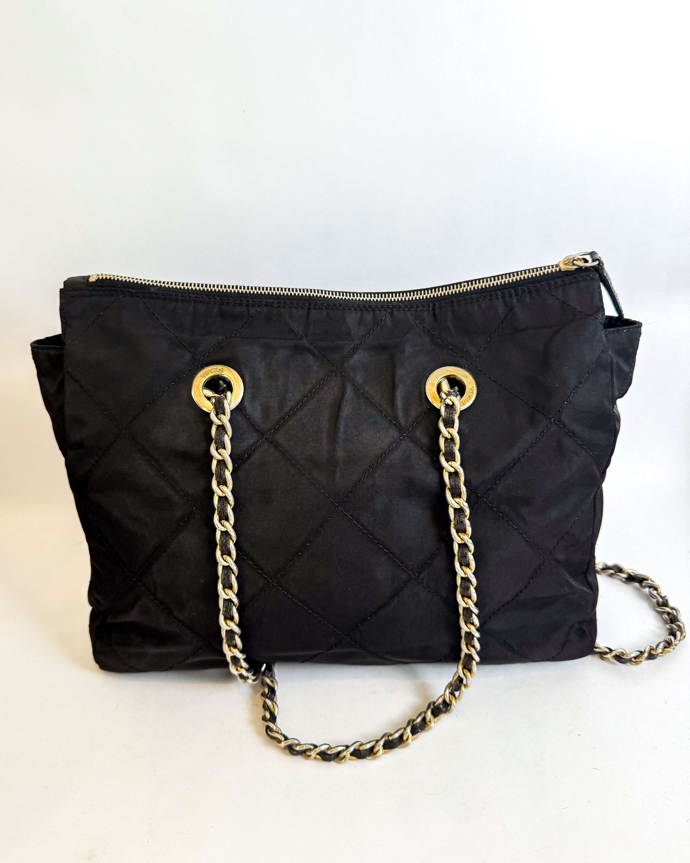 Prada Black Quilted Nylon Chain Shoulder Bag
