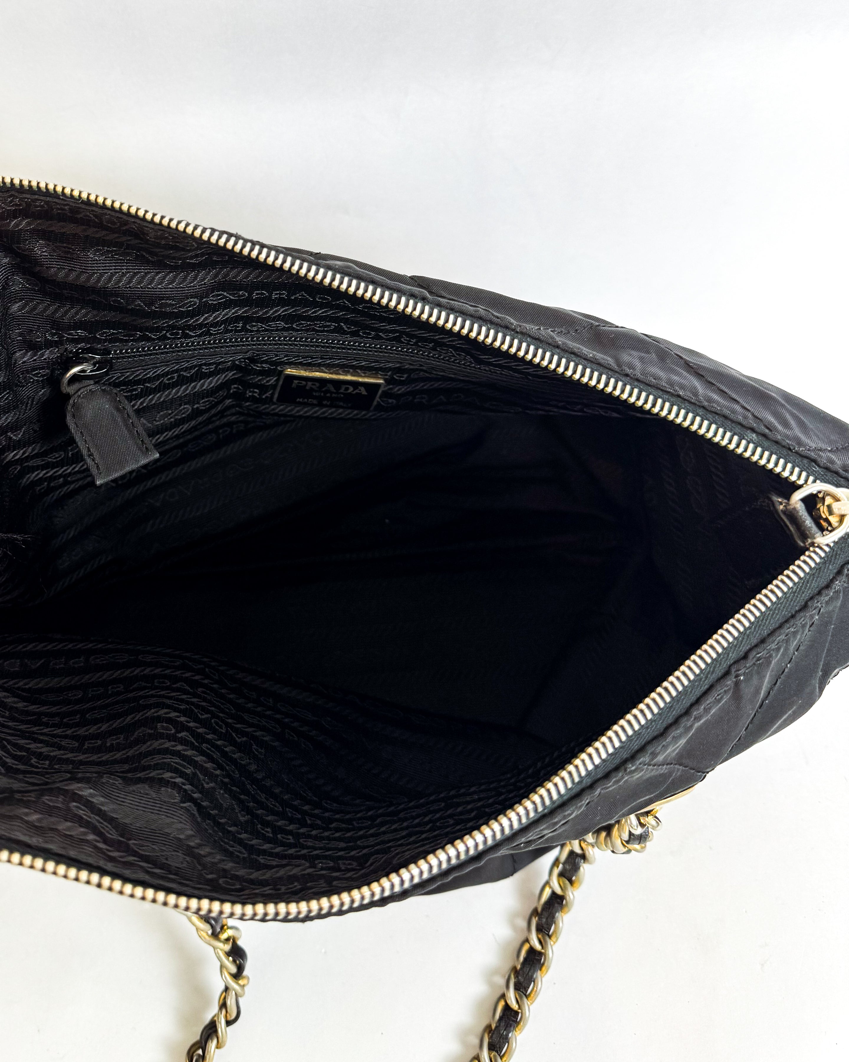 Prada Black Quilted Nylon Chain Shoulder Bag