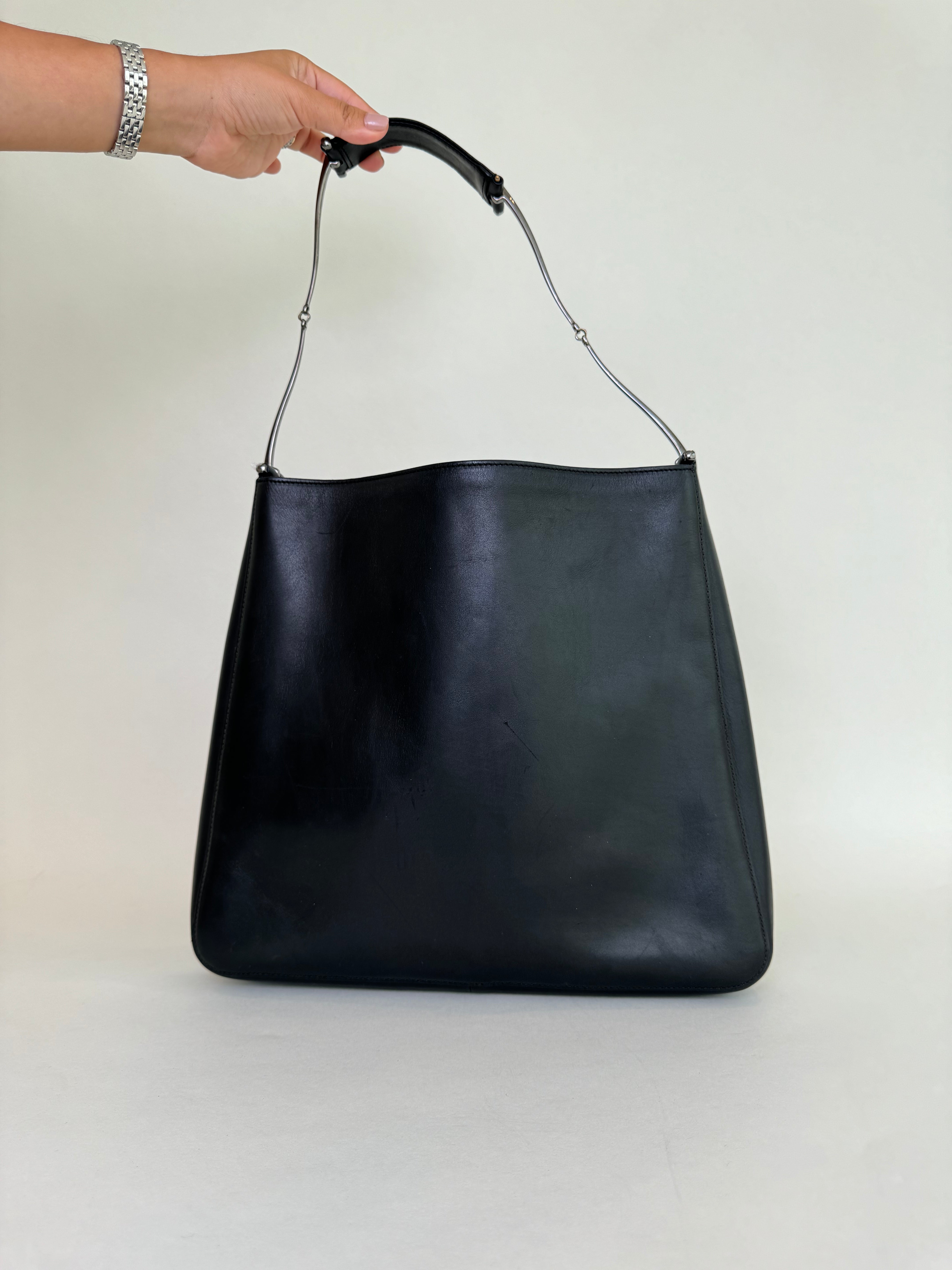 Gucci Tom Ford Black Leather Hobo Bag