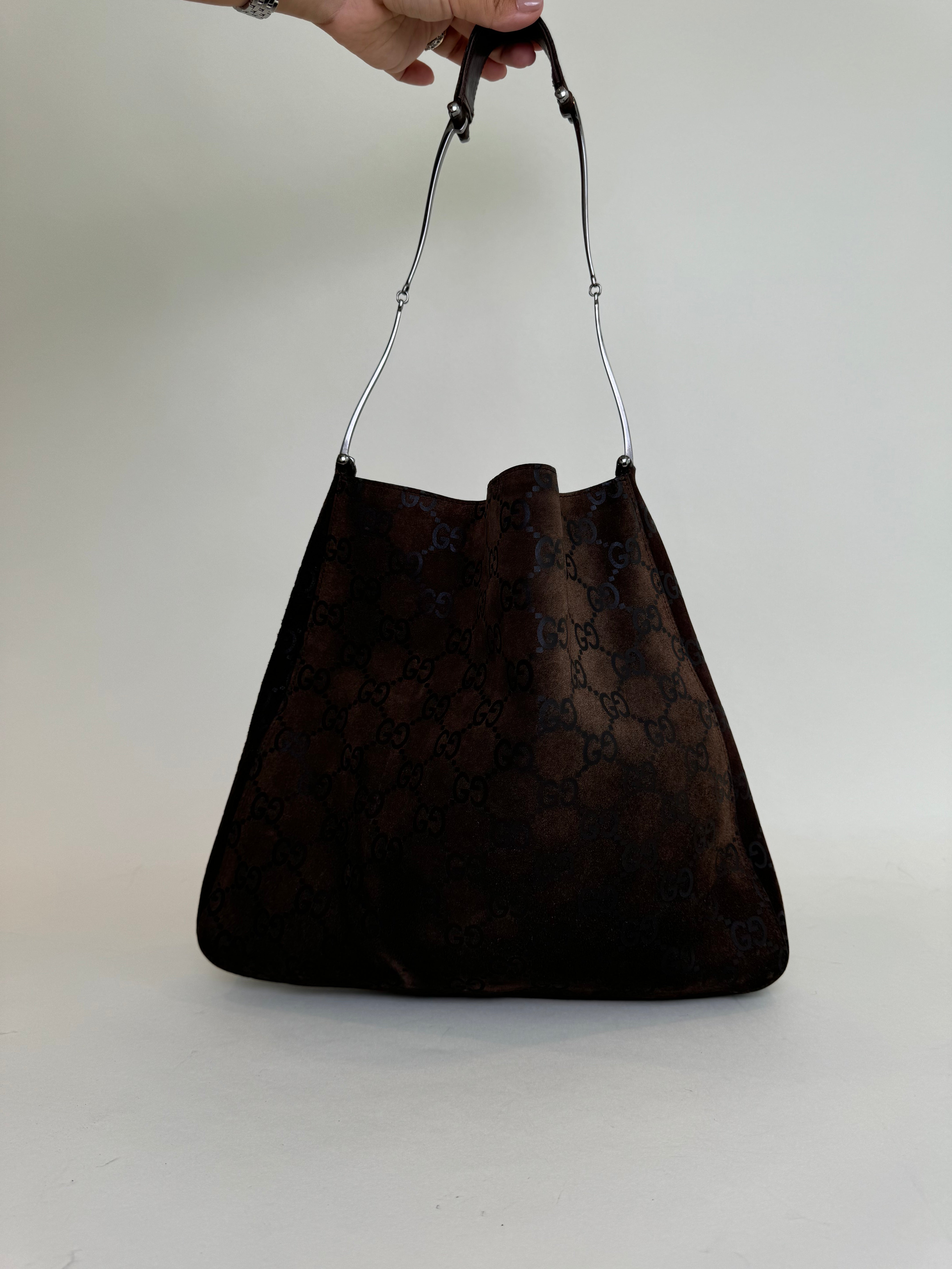 Gucci Tom Ford Brown Suede GG Hobo Bag