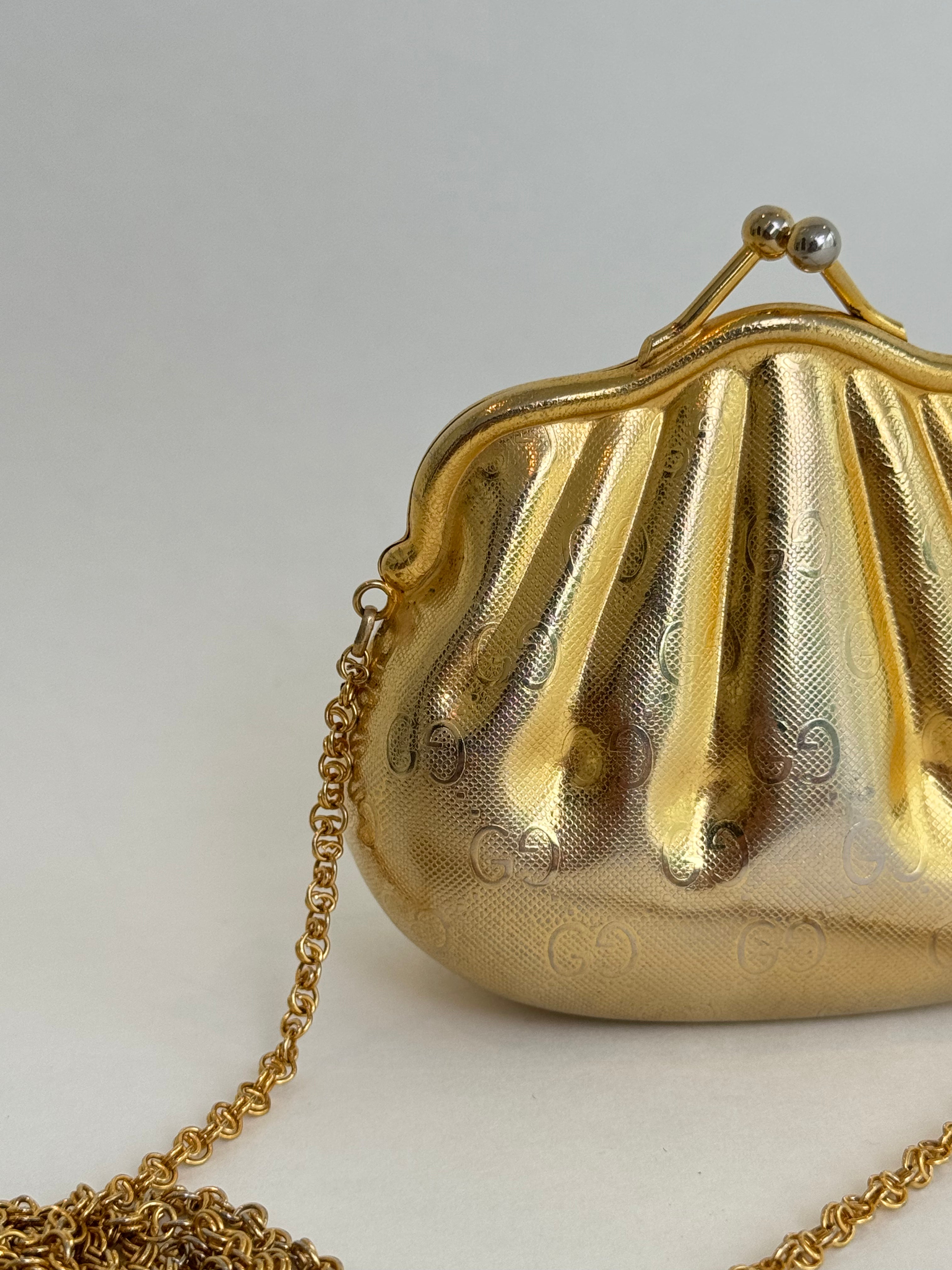Gucci Gold GG Shell Clutch Shoulder Bag